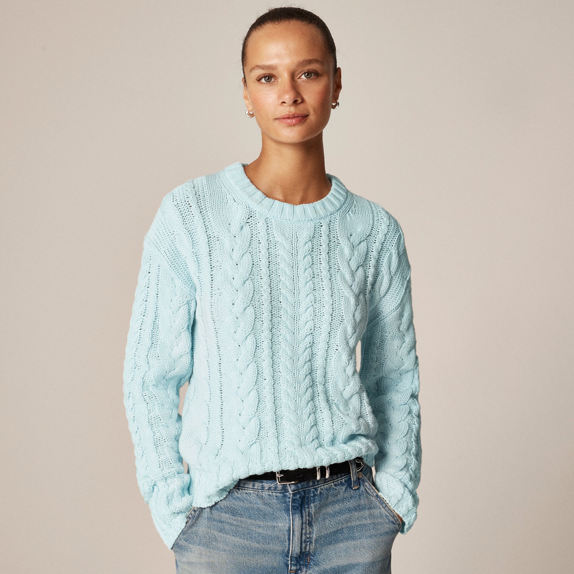 Cable-knit crewneck sweater