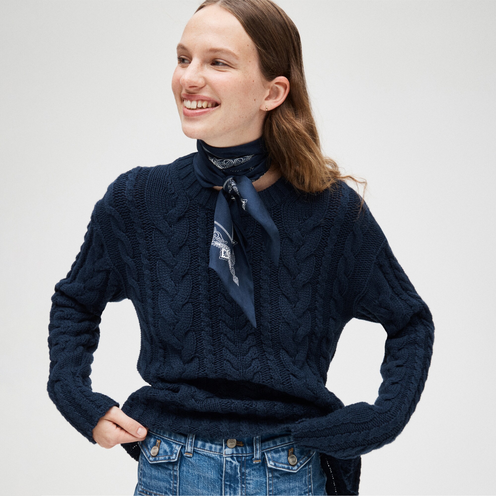 Cable-knit crewneck sweater