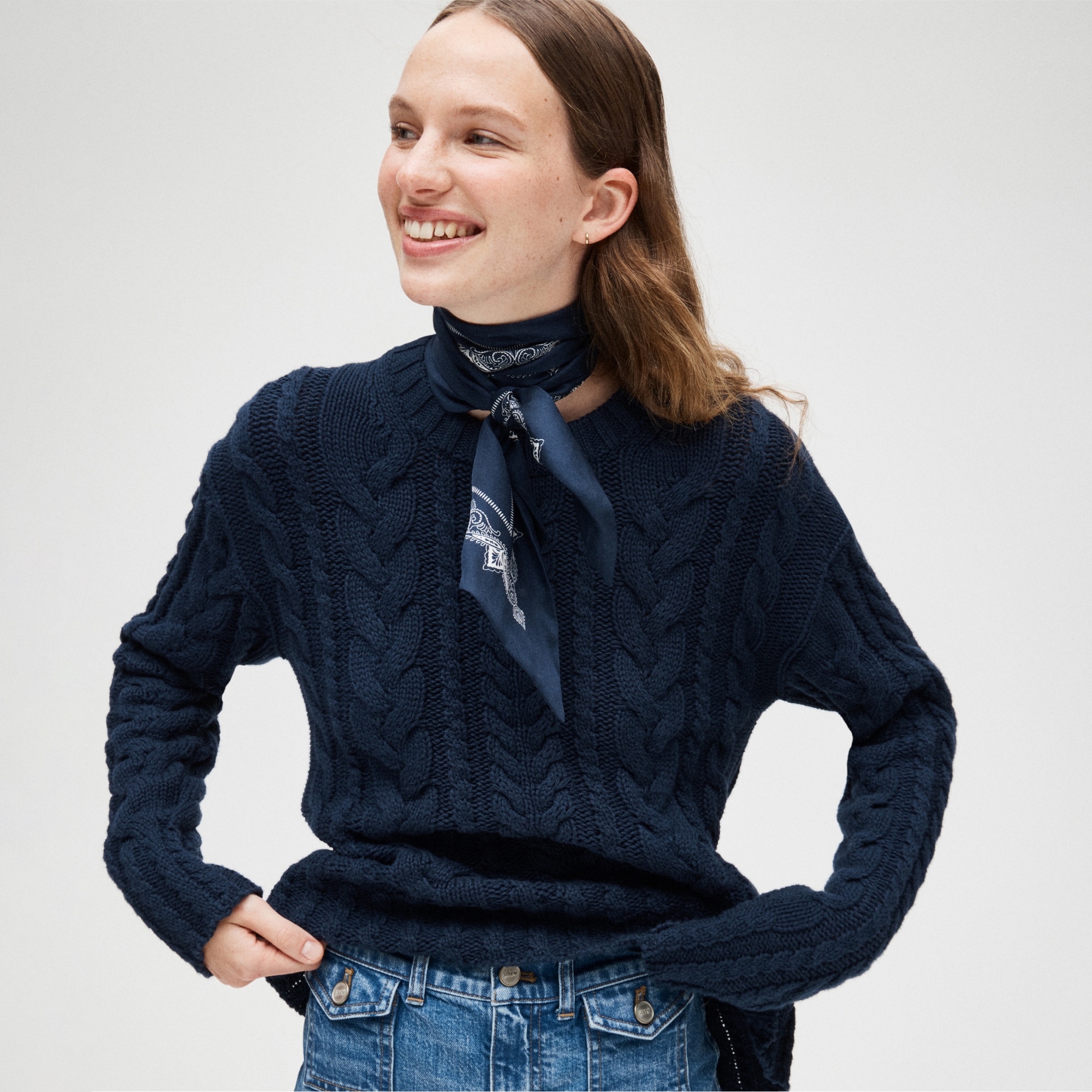 Cable-knit crewneck sweater