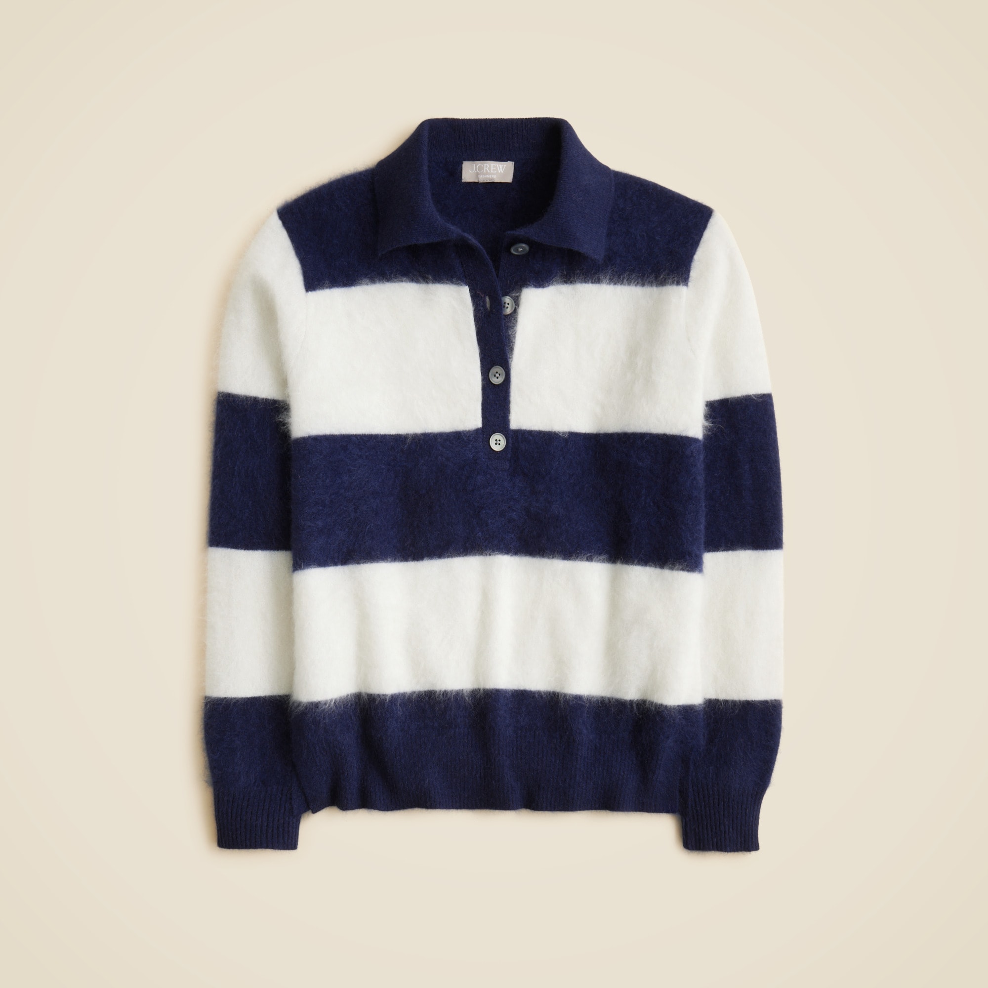 Brushed cashmere rugby sweater in stripe