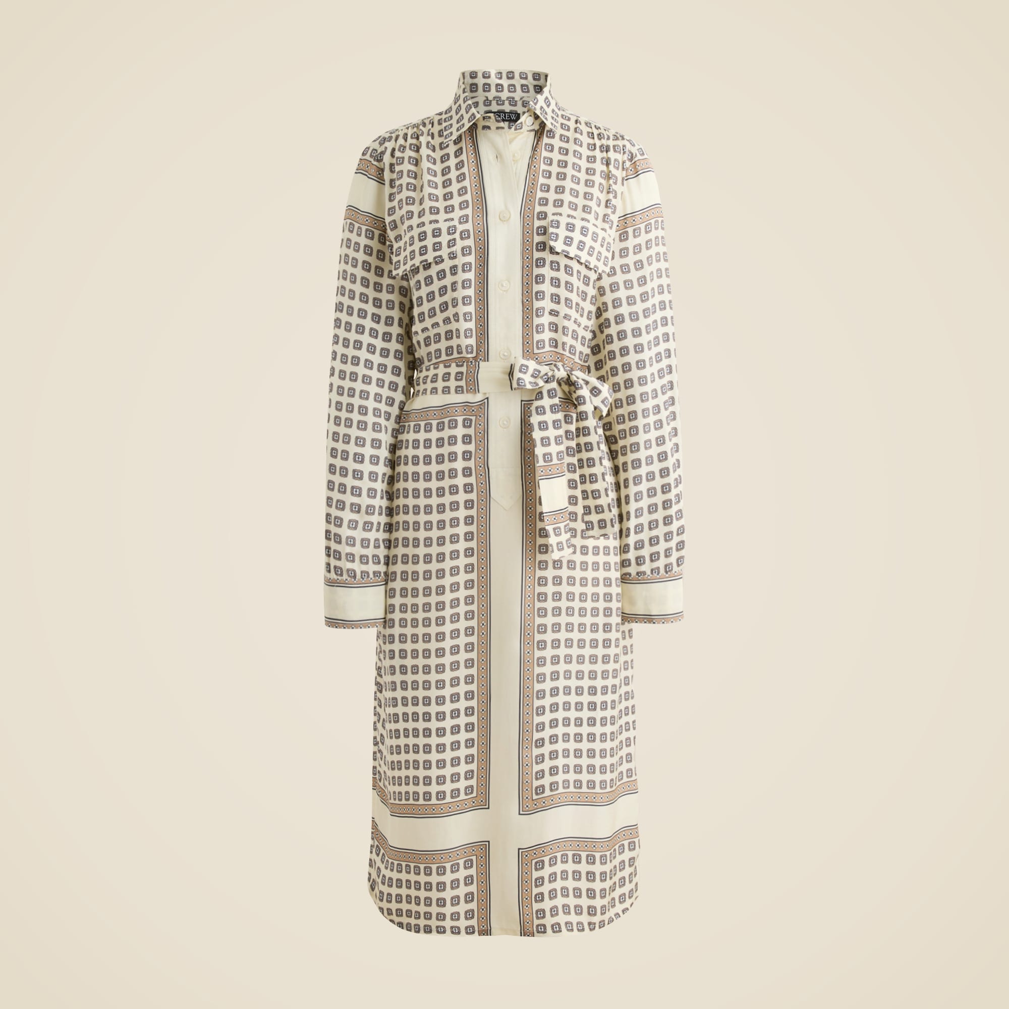 Tie-waist shirt-dress in foulard print