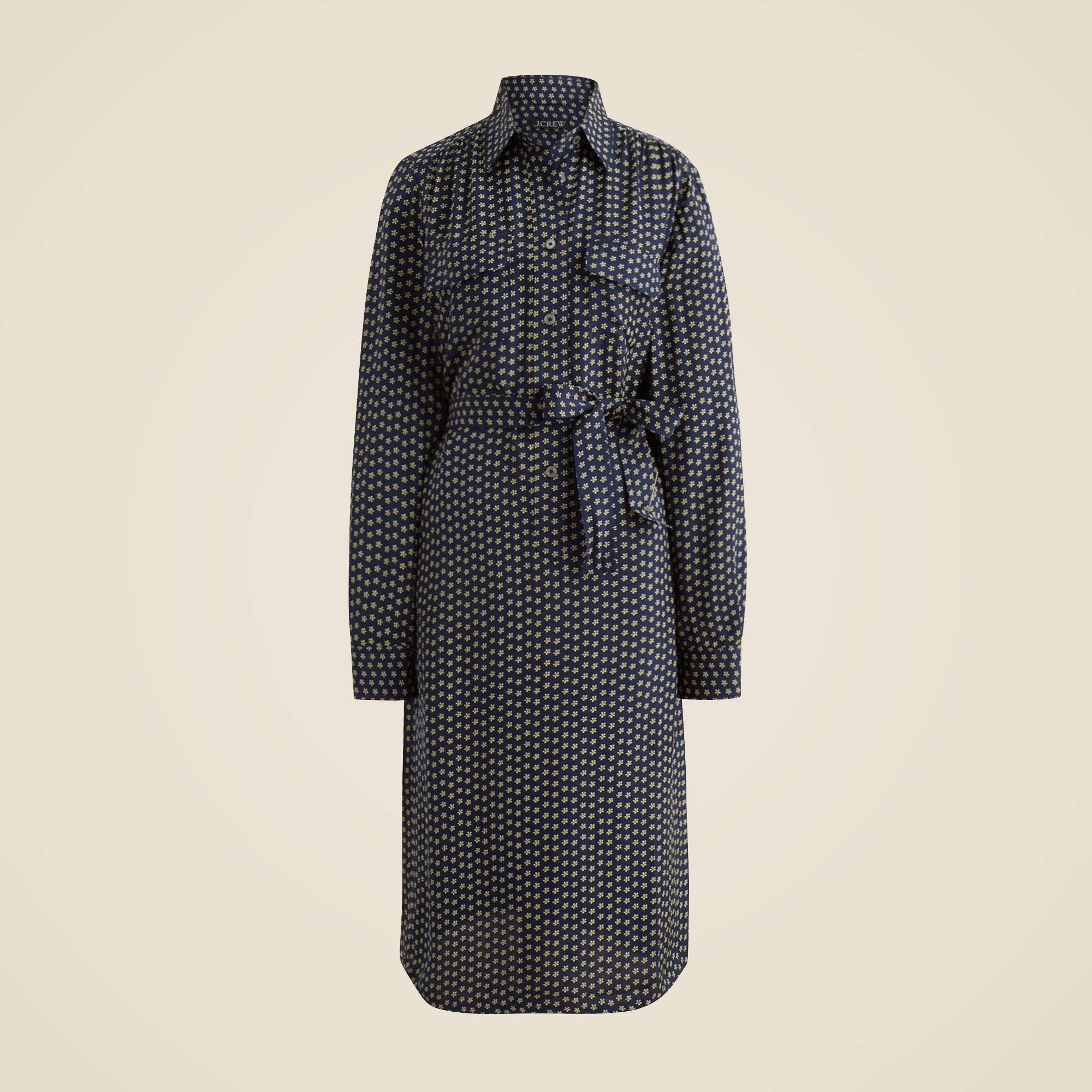 Tie-waist shirt-dress in ditsy floral print