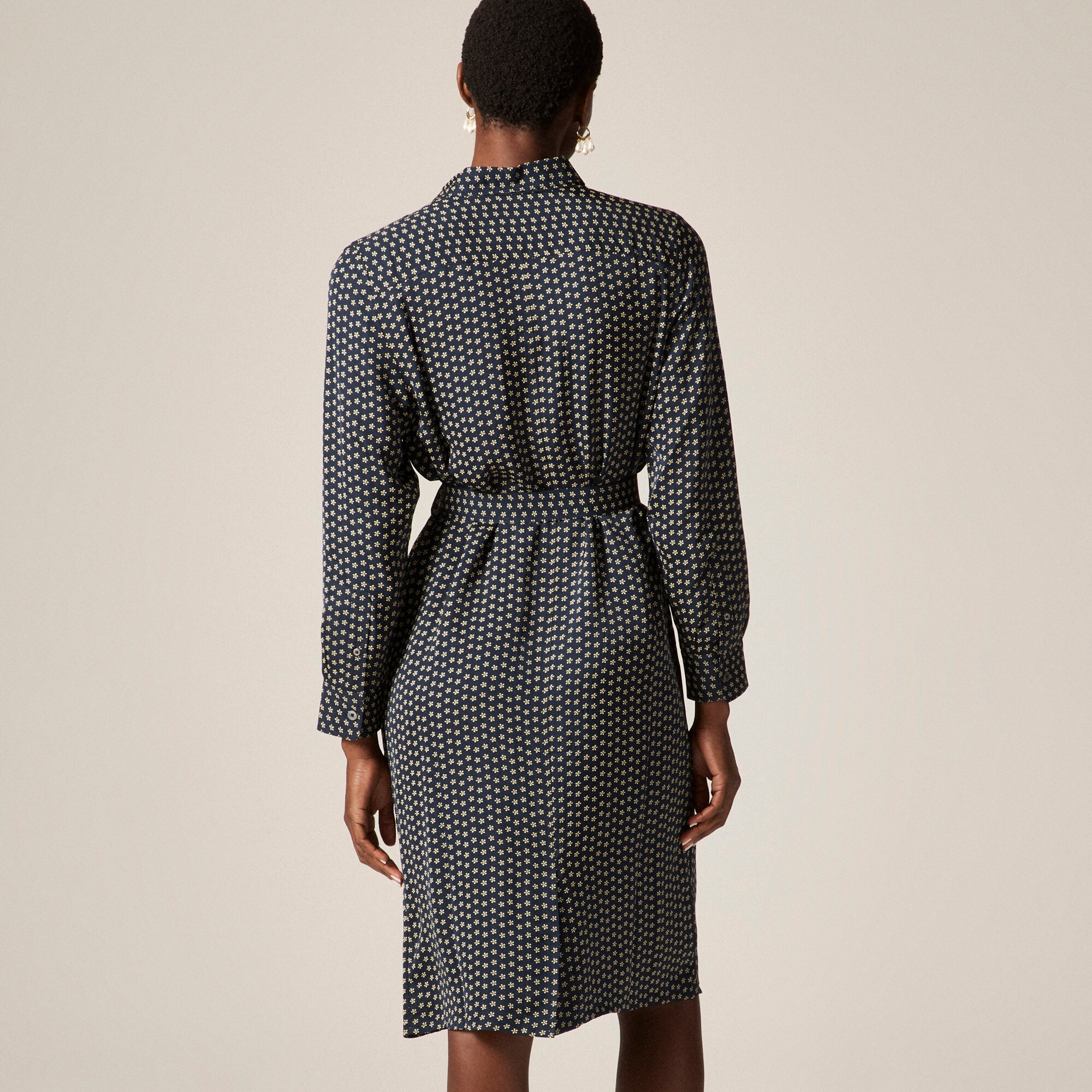 Tie-waist shirt-dress in ditsy floral print
