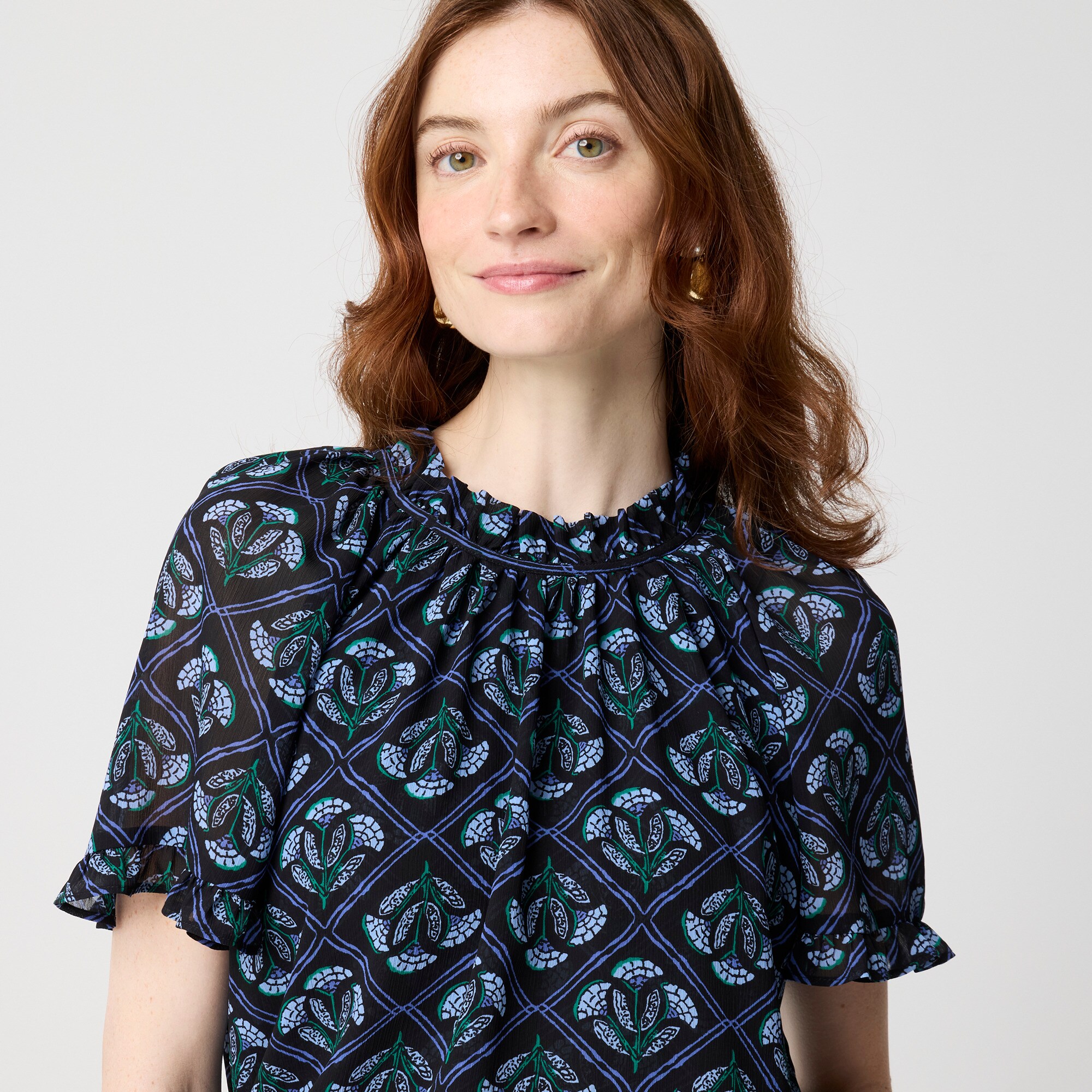Printed ruffle short-sleeve top