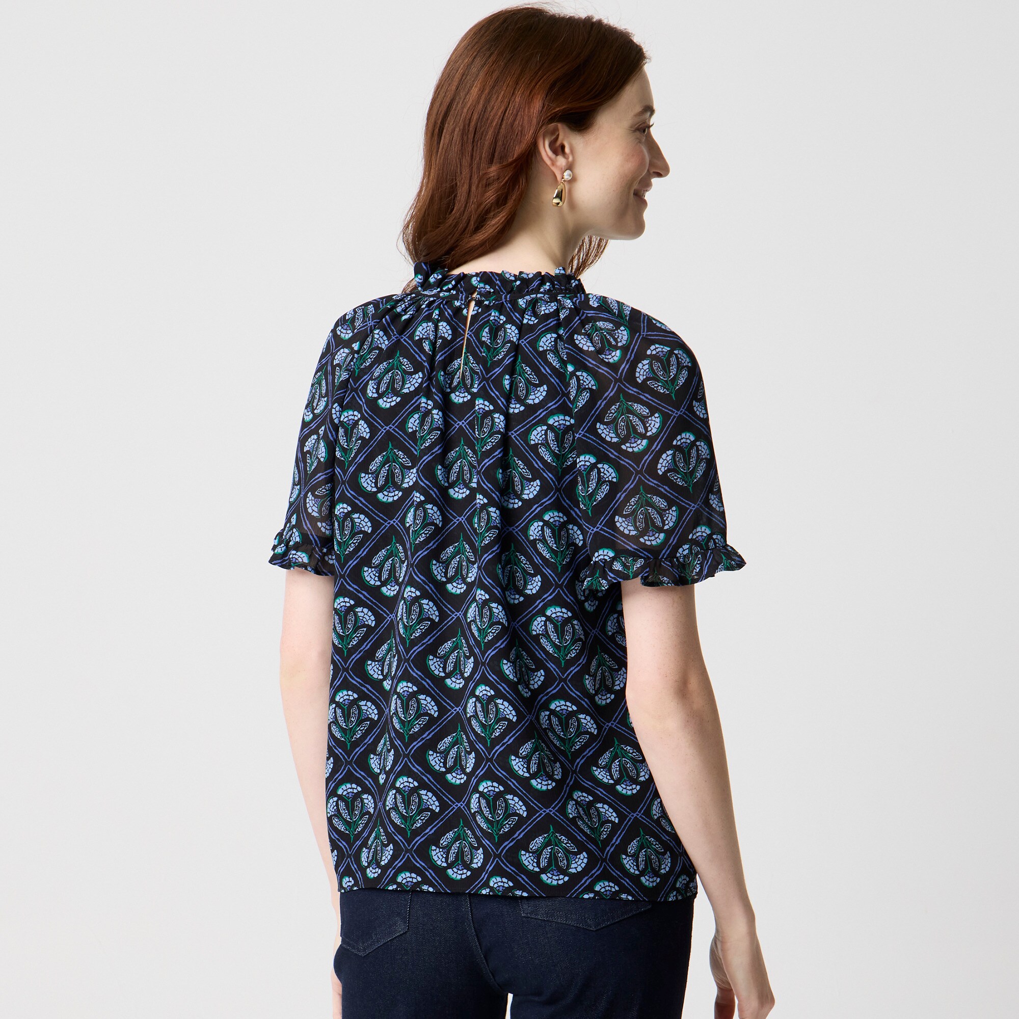 Printed ruffle short-sleeve top