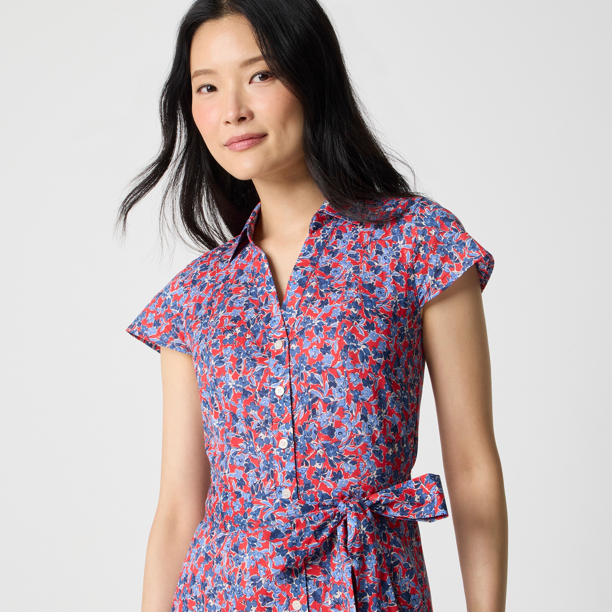 Tall printed tie-waist midi shirt-dress