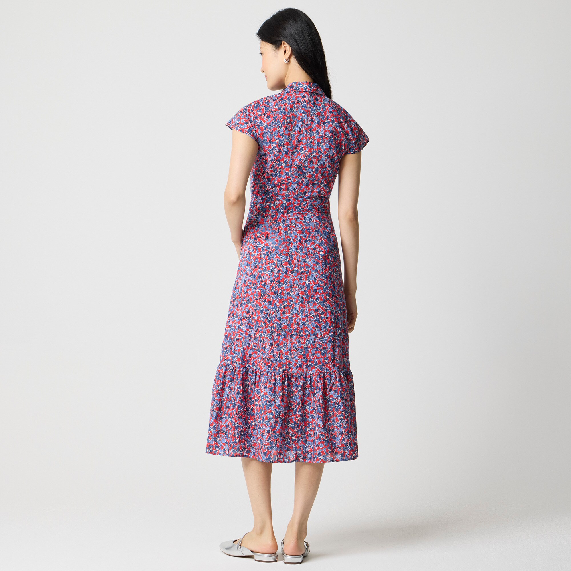 Printed tie-waist midi shirt-dress