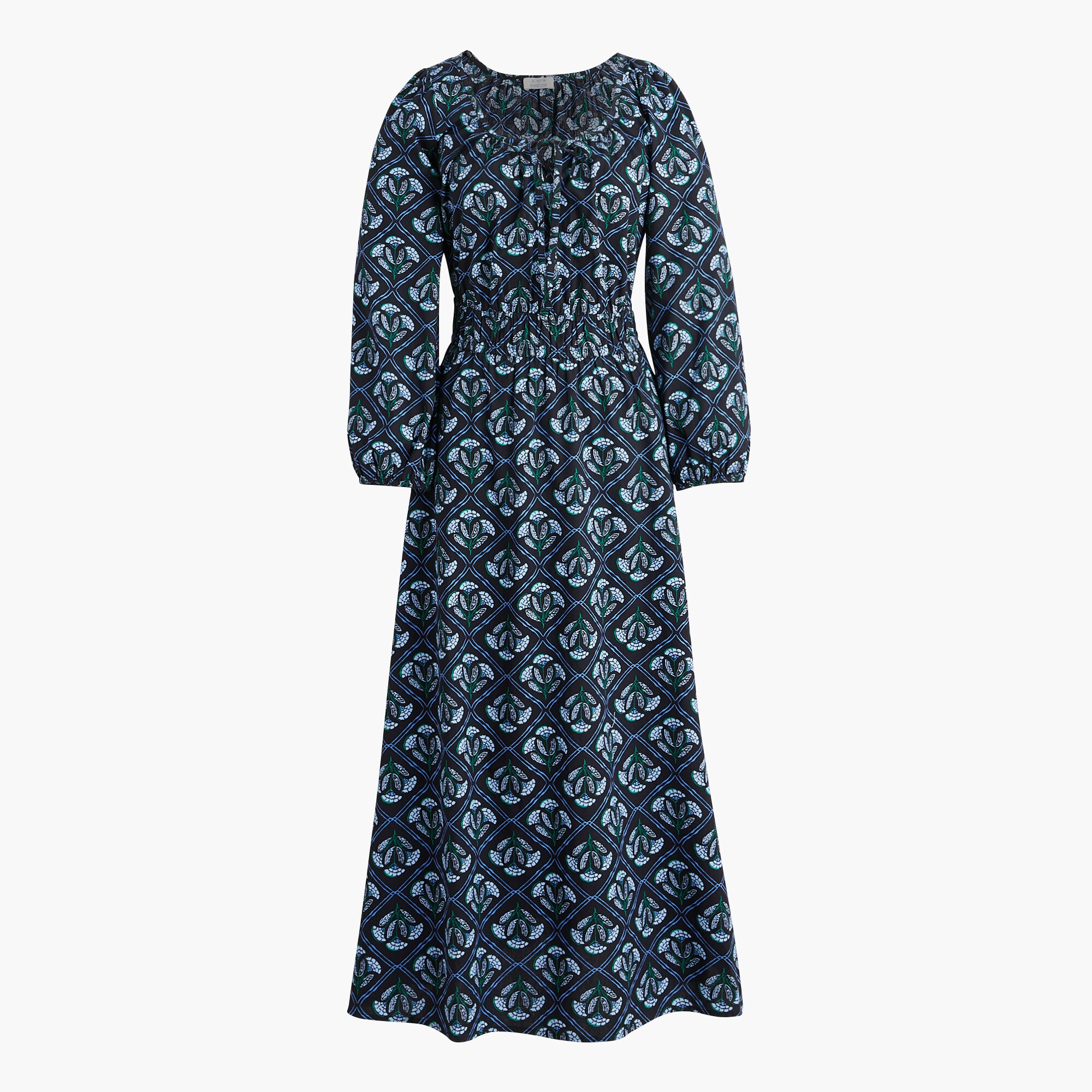 Long-sleeve smocked waist poplin dress