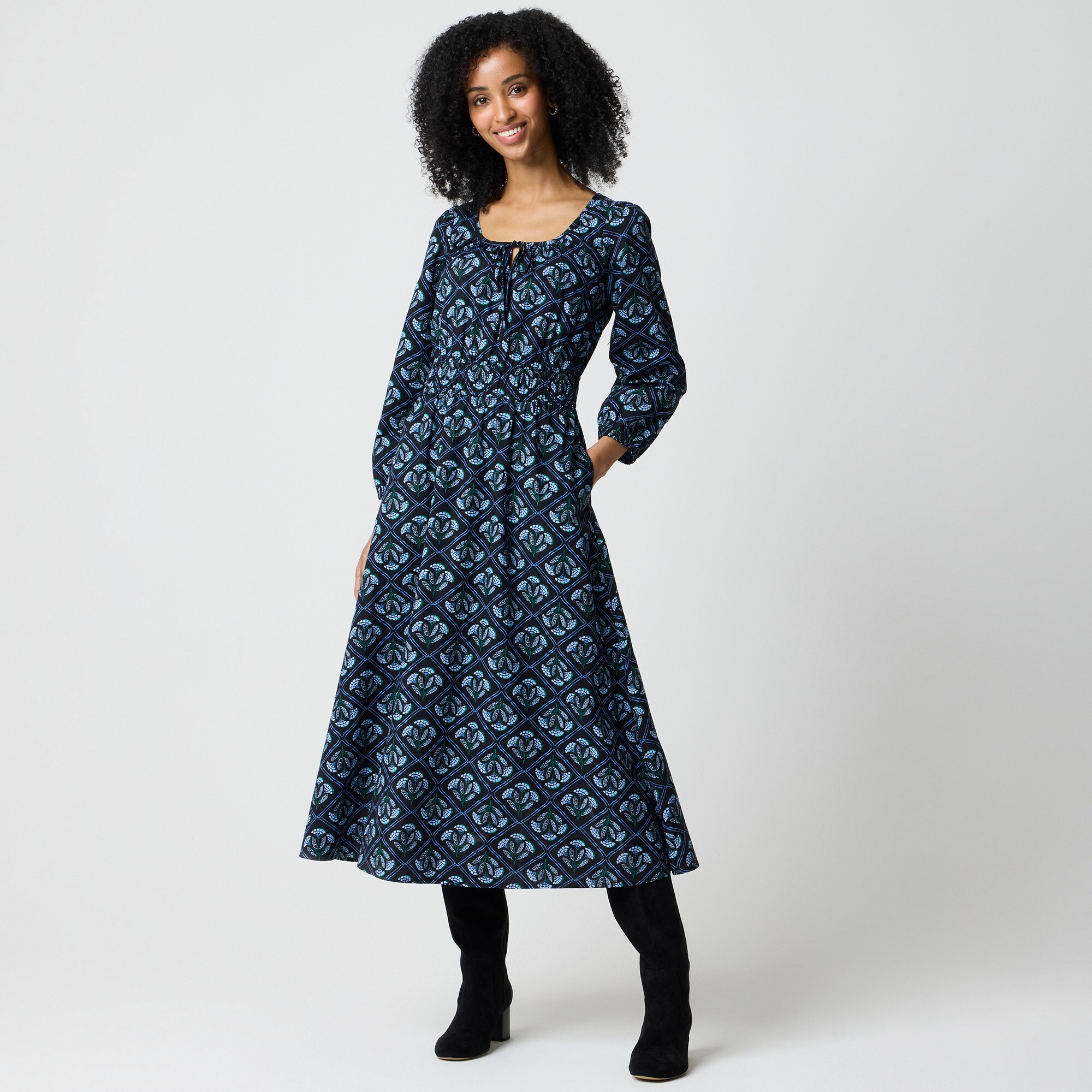 Long-sleeve Smocked Waist Poplin Dress For Women | Factory
