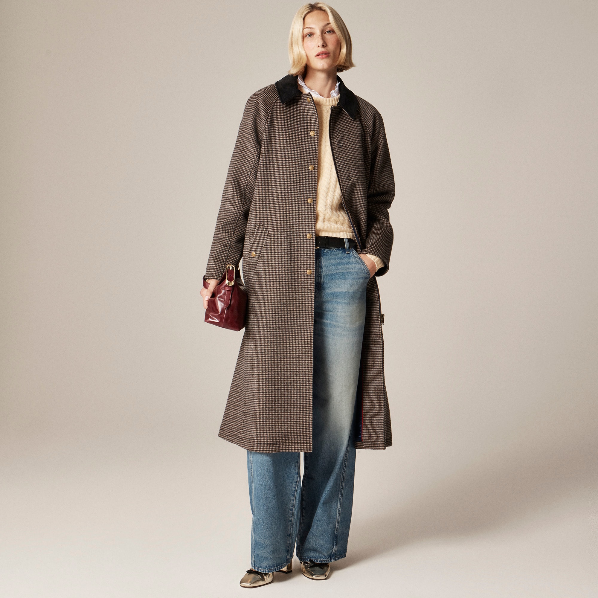 Long Barn Jacket™ In Houndstooth Wool Blend For Women | J.Crew