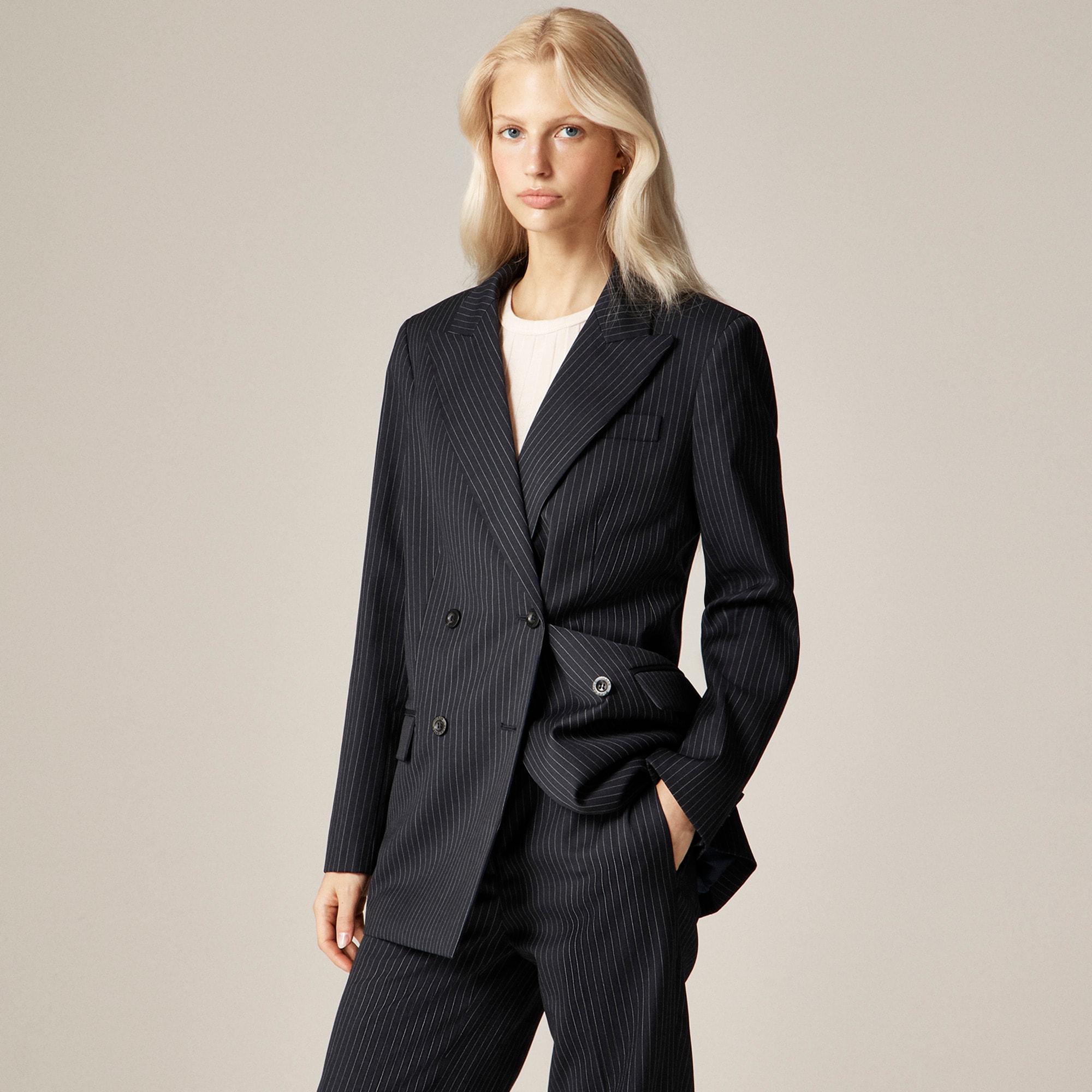 Alex Eagle X J.Crew Relaxed Double-breasted Blazer In Pinstriped