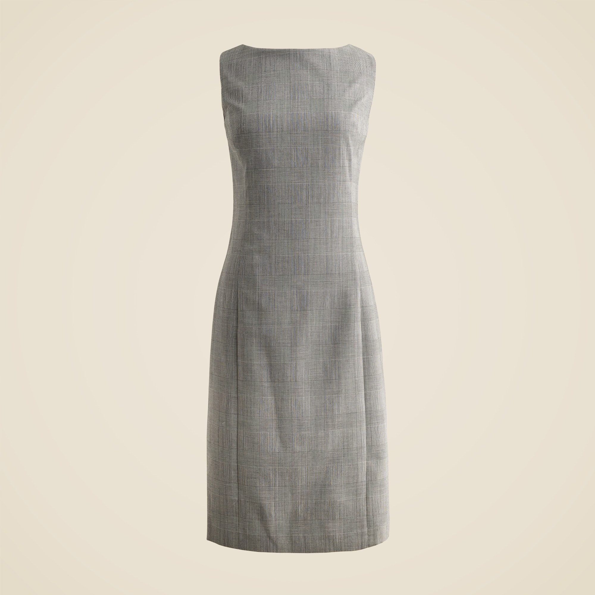 Seamed shift dress in glen plaid Italian gauzy wool blend