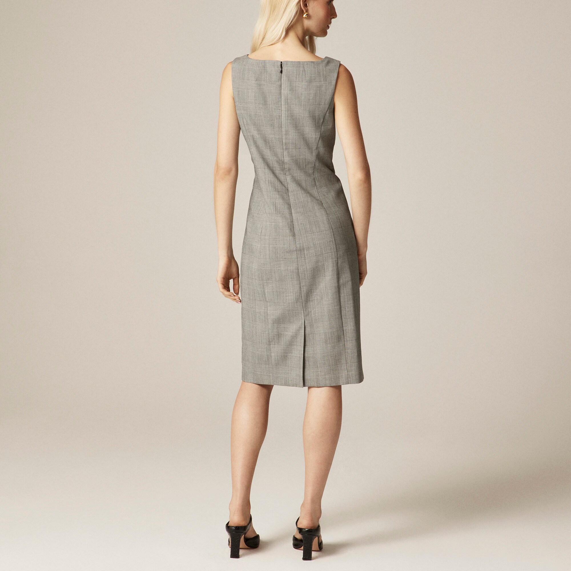 Seamed shift dress in glen plaid Italian gauzy wool blend