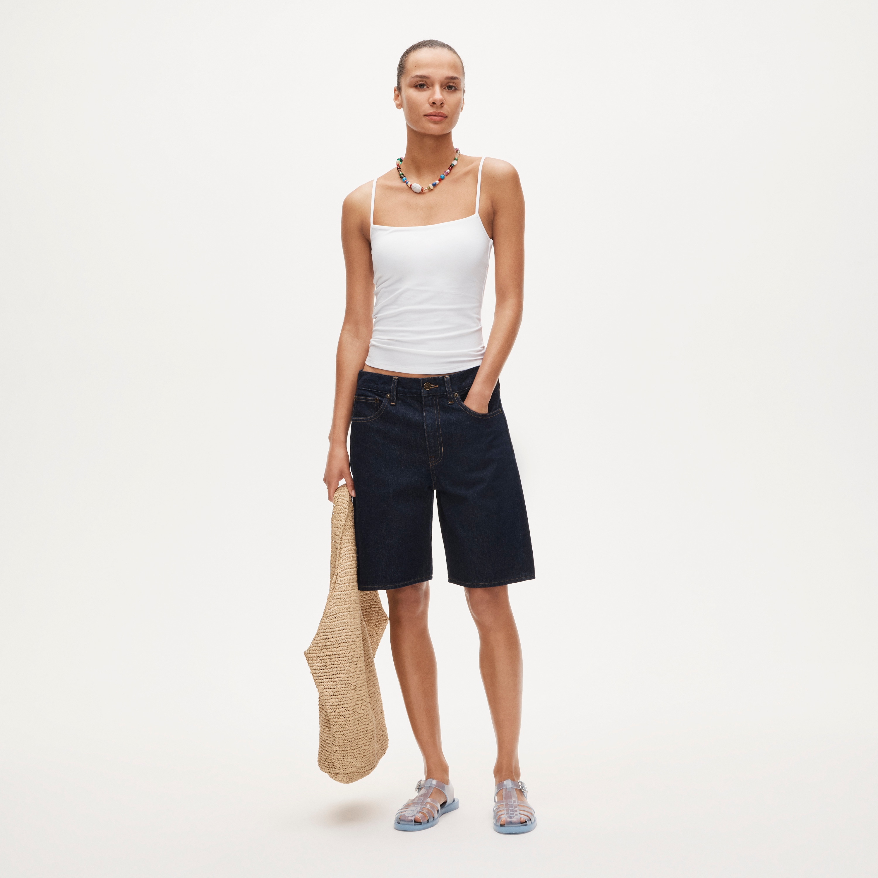 Stretch cotton shelf-bra tank top