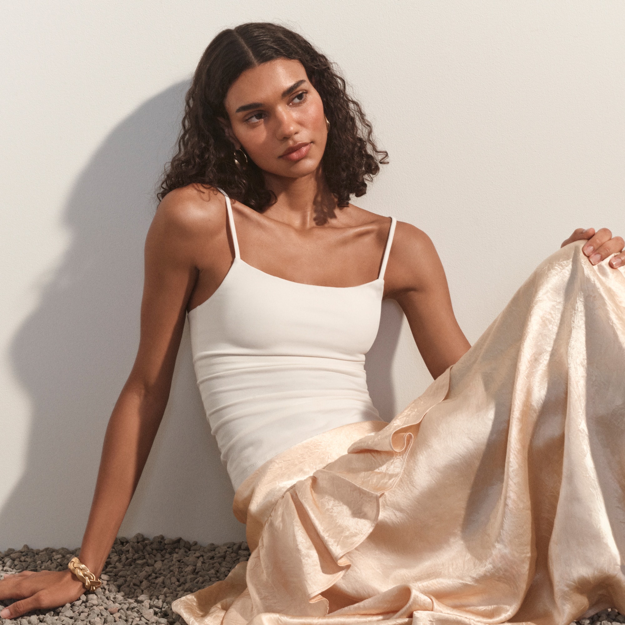 Stretch cotton shelf-bra tank top