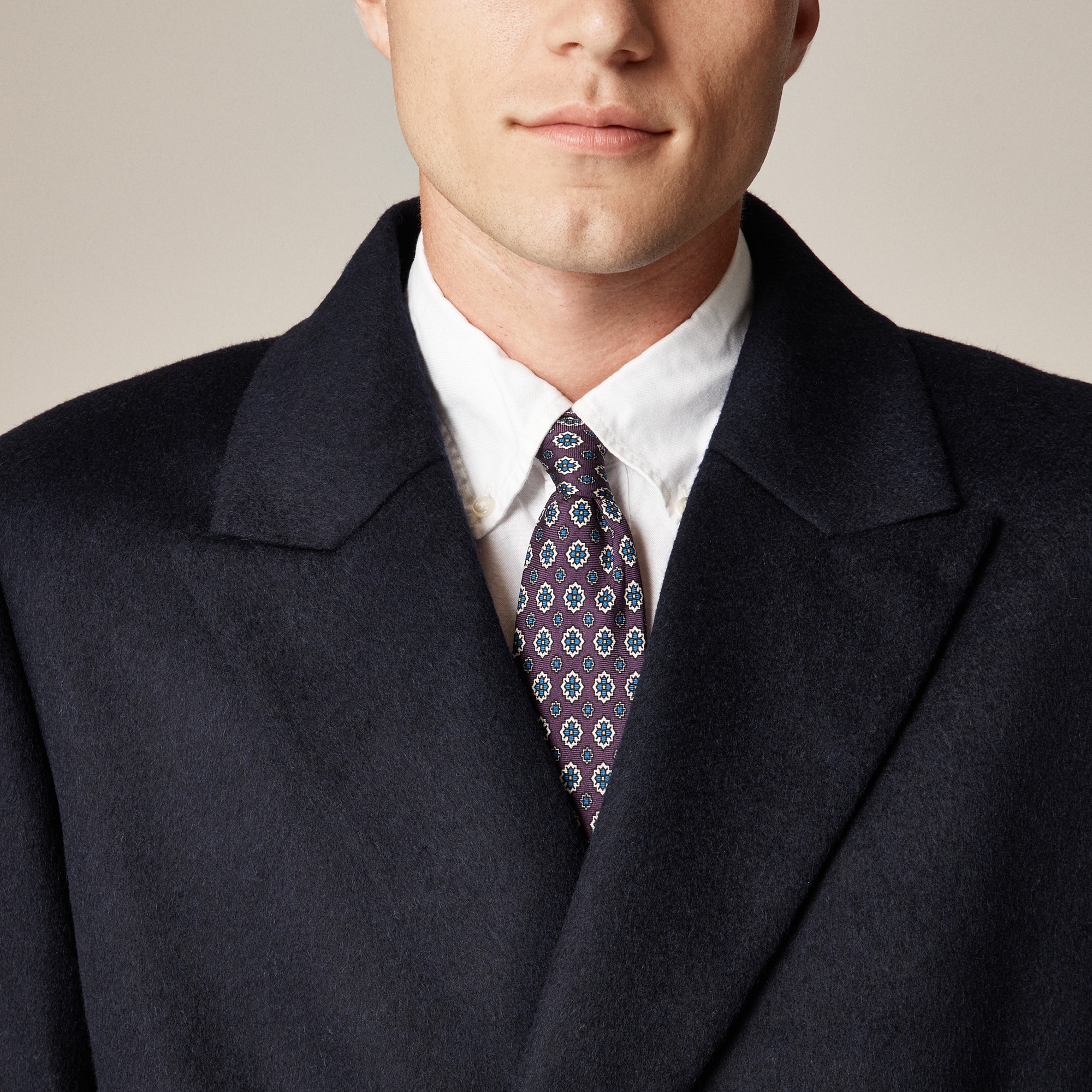 Double-breasted topcoat in English merino wool