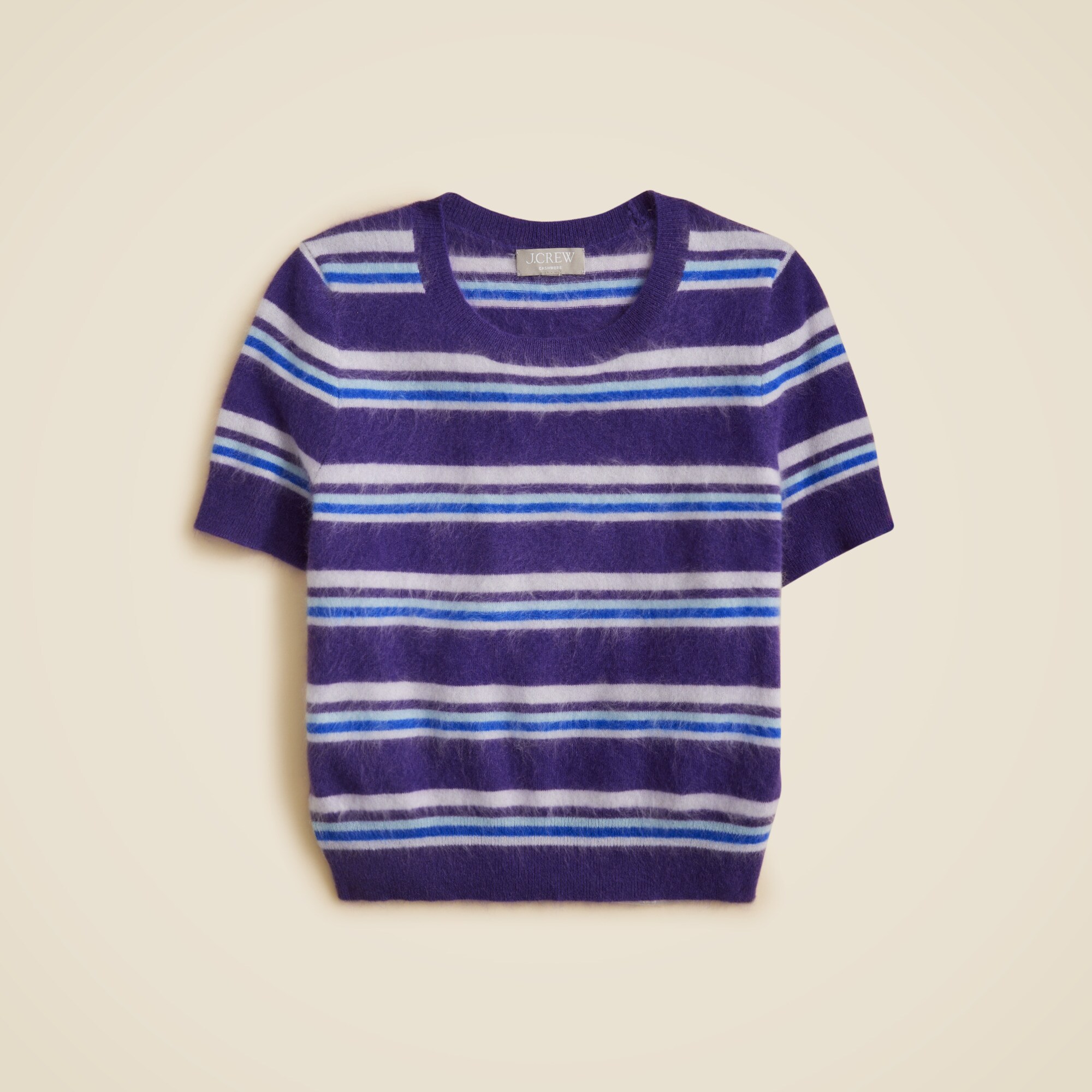  Brushed cashmere relaxed T-shirt in stripe