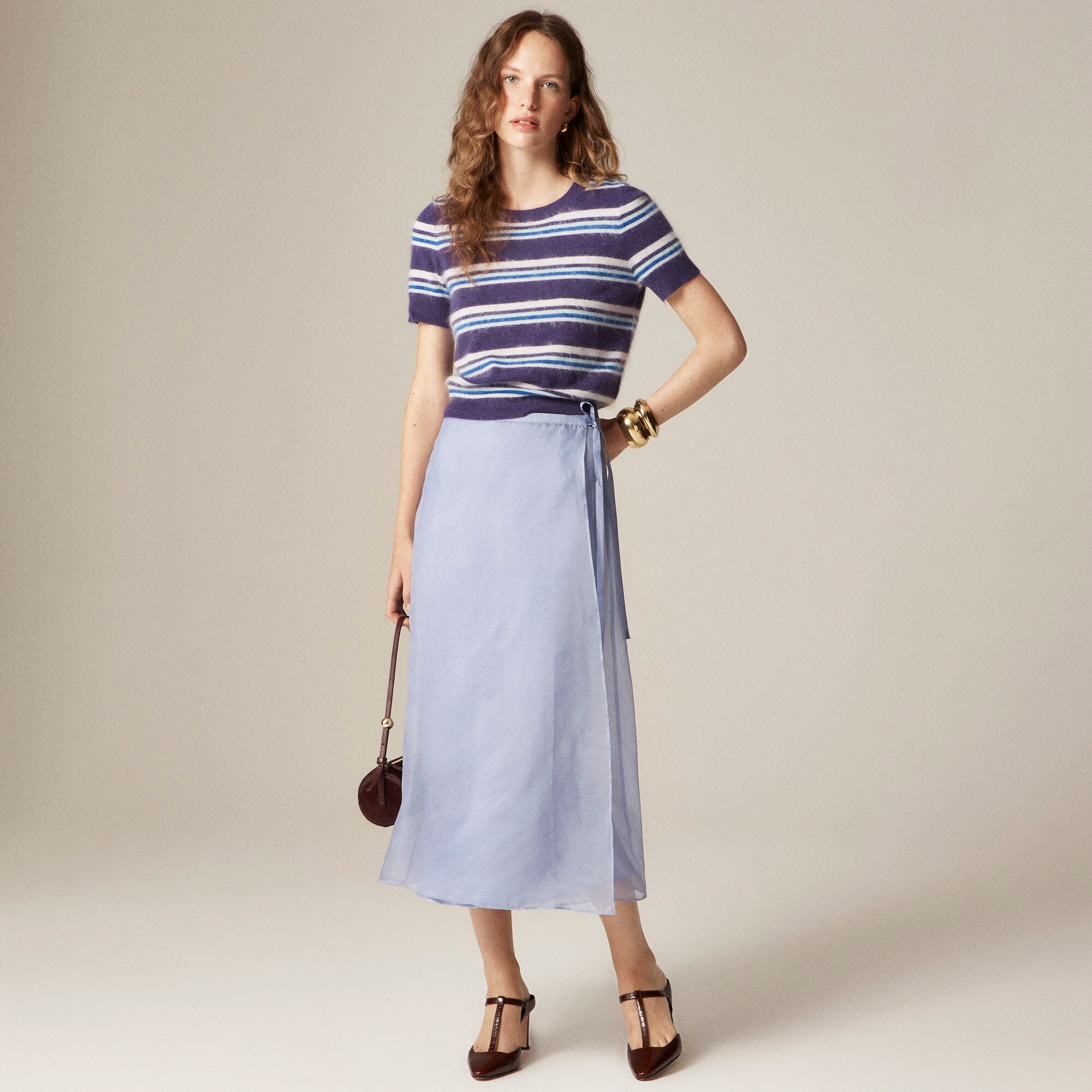 Brushed cashmere relaxed T-shirt in stripe - thumbnail 2