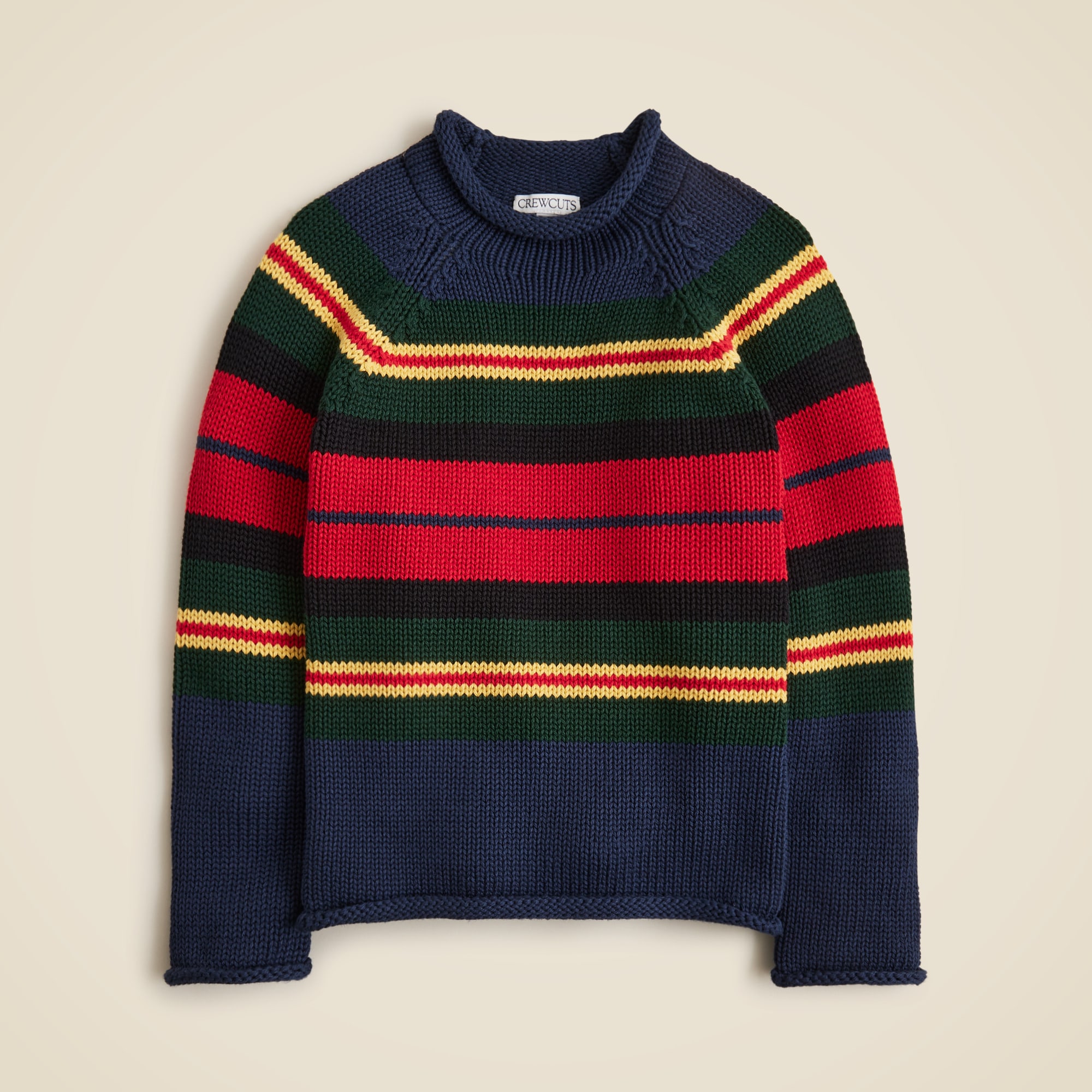 Kids' heritage cotton Rollneck™ sweater in rugby stripe