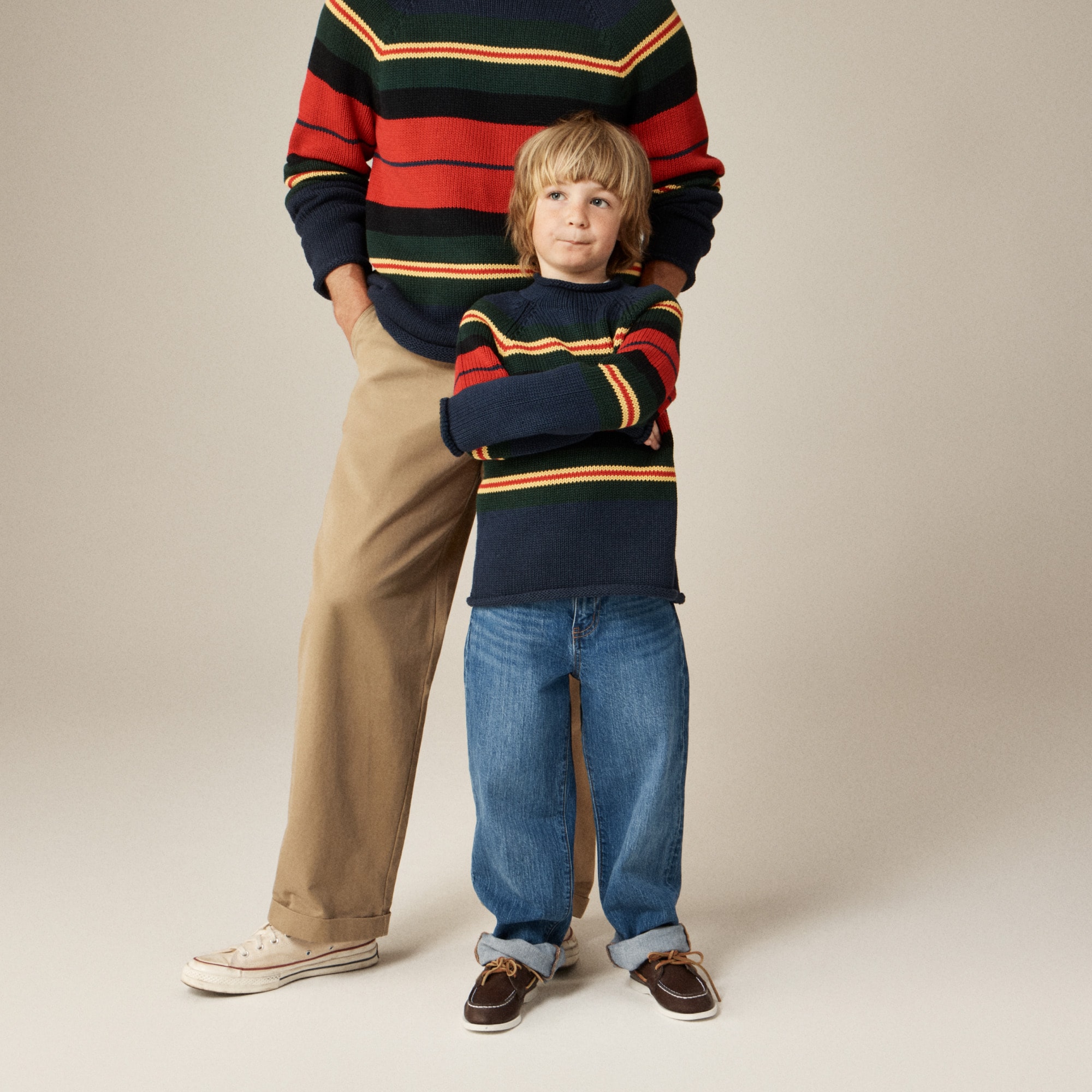 Kids' heritage cotton Rollneck™ sweater in rugby stripe