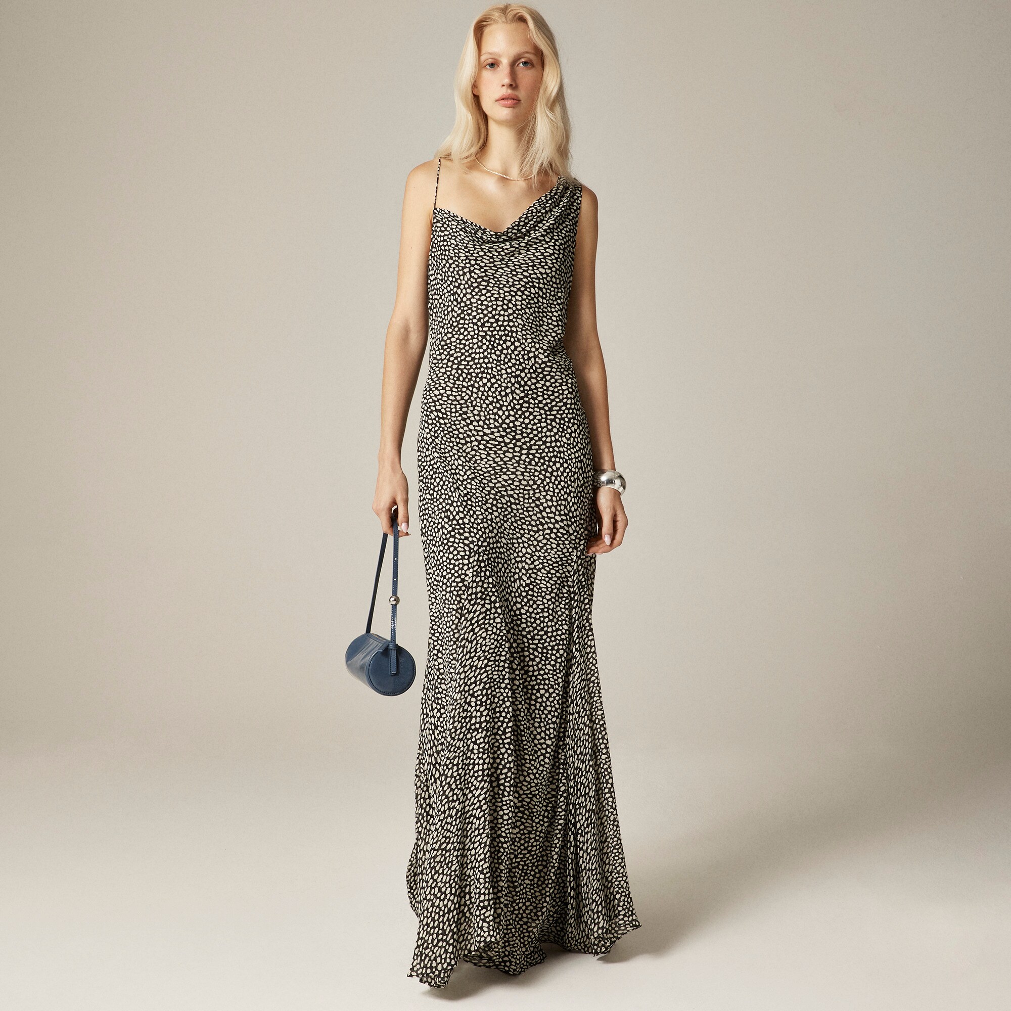 Collection Asymmetrical Cowlneck Dress In Spot-print Chiffon For Women |  J.Crew