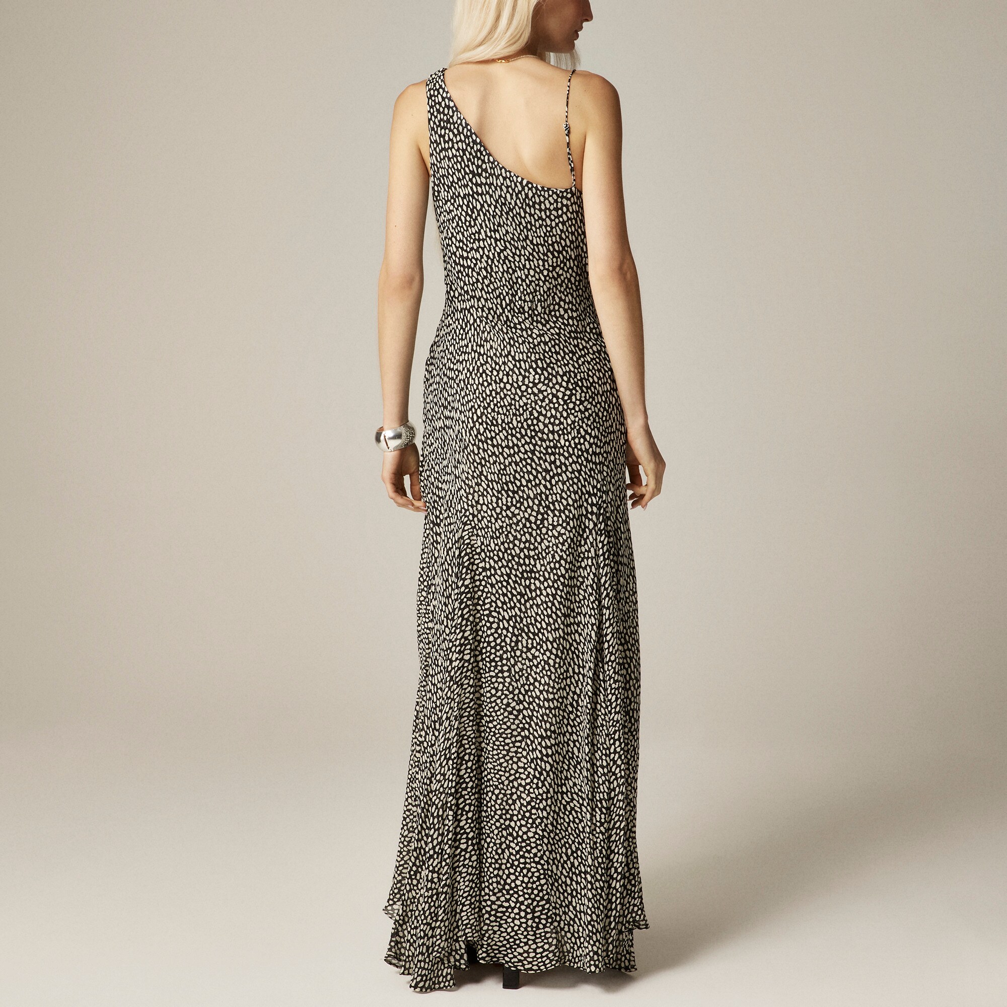 Collection asymmetrical cowlneck dress in spot-print chiffon