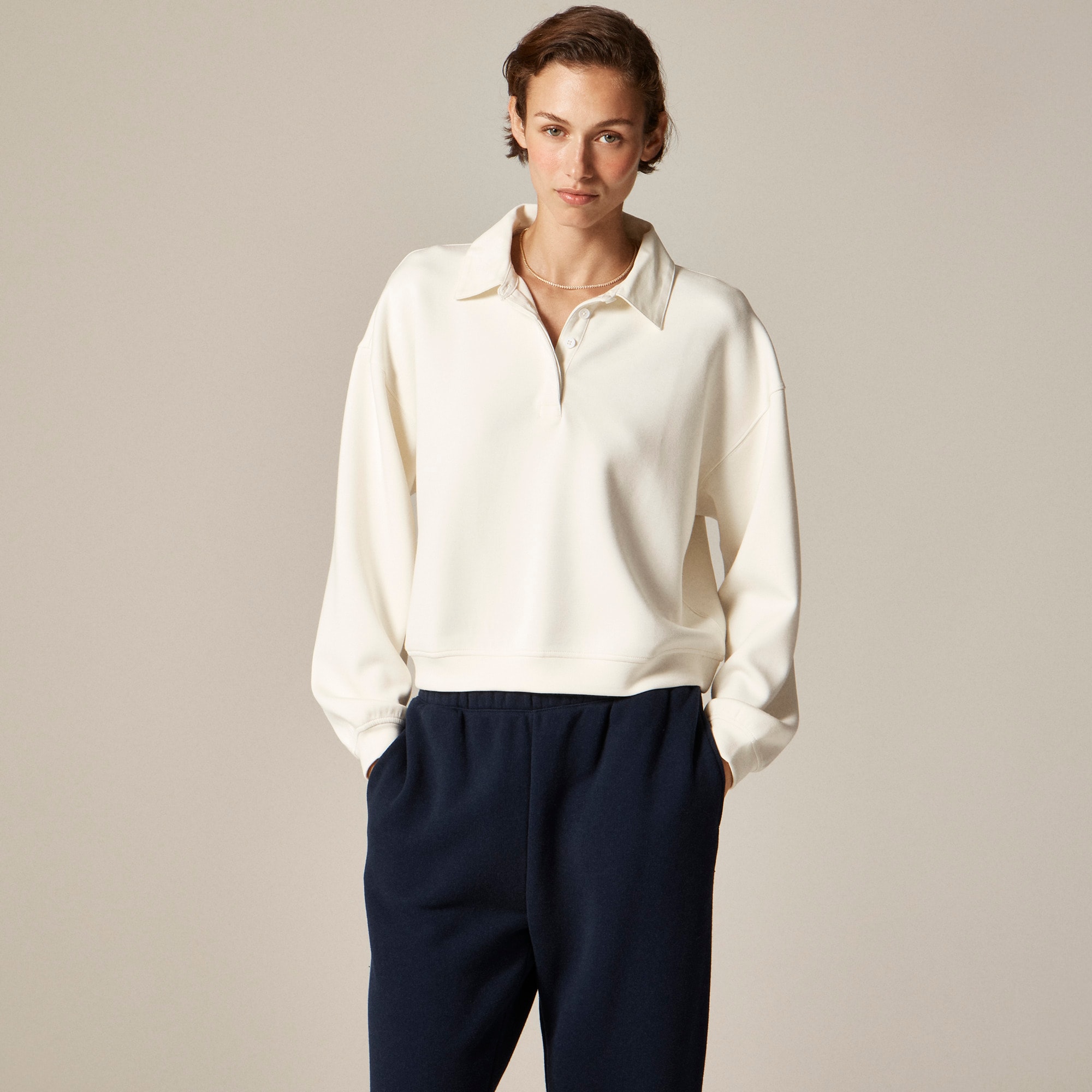Scuba-knit polo sweatshirt