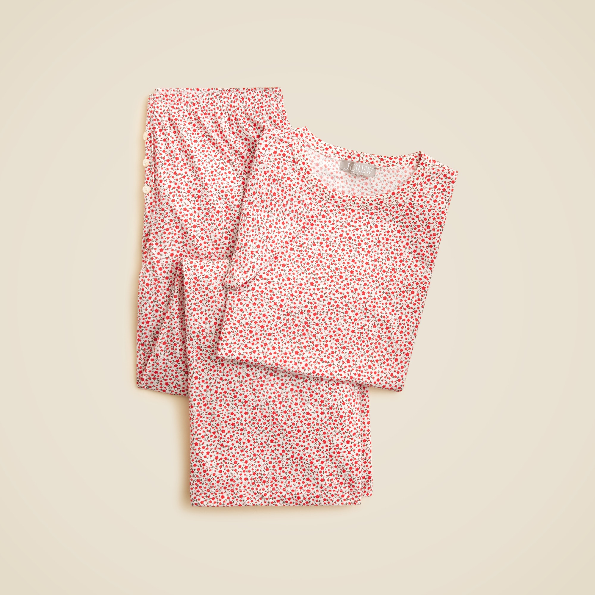 Short-sleeve pajama pant set in floral-print tissue crepe
