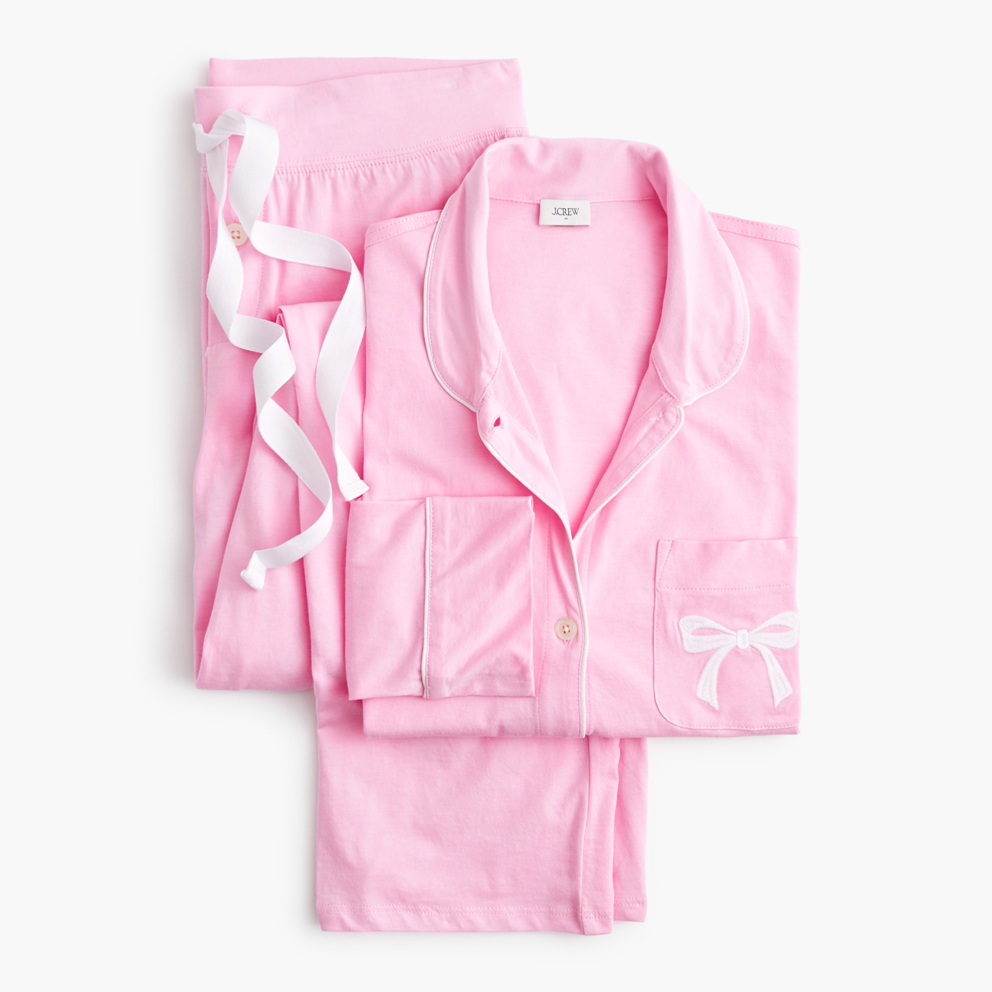 Long-sleeve embroidered knit pajama set