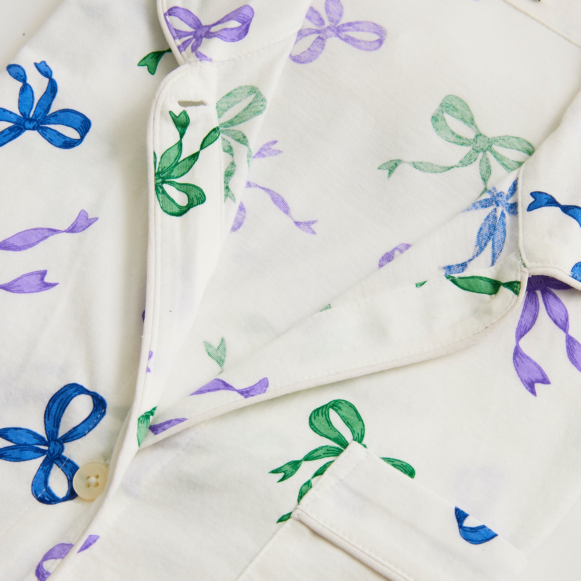 Long-sleeve knit bow pajama set