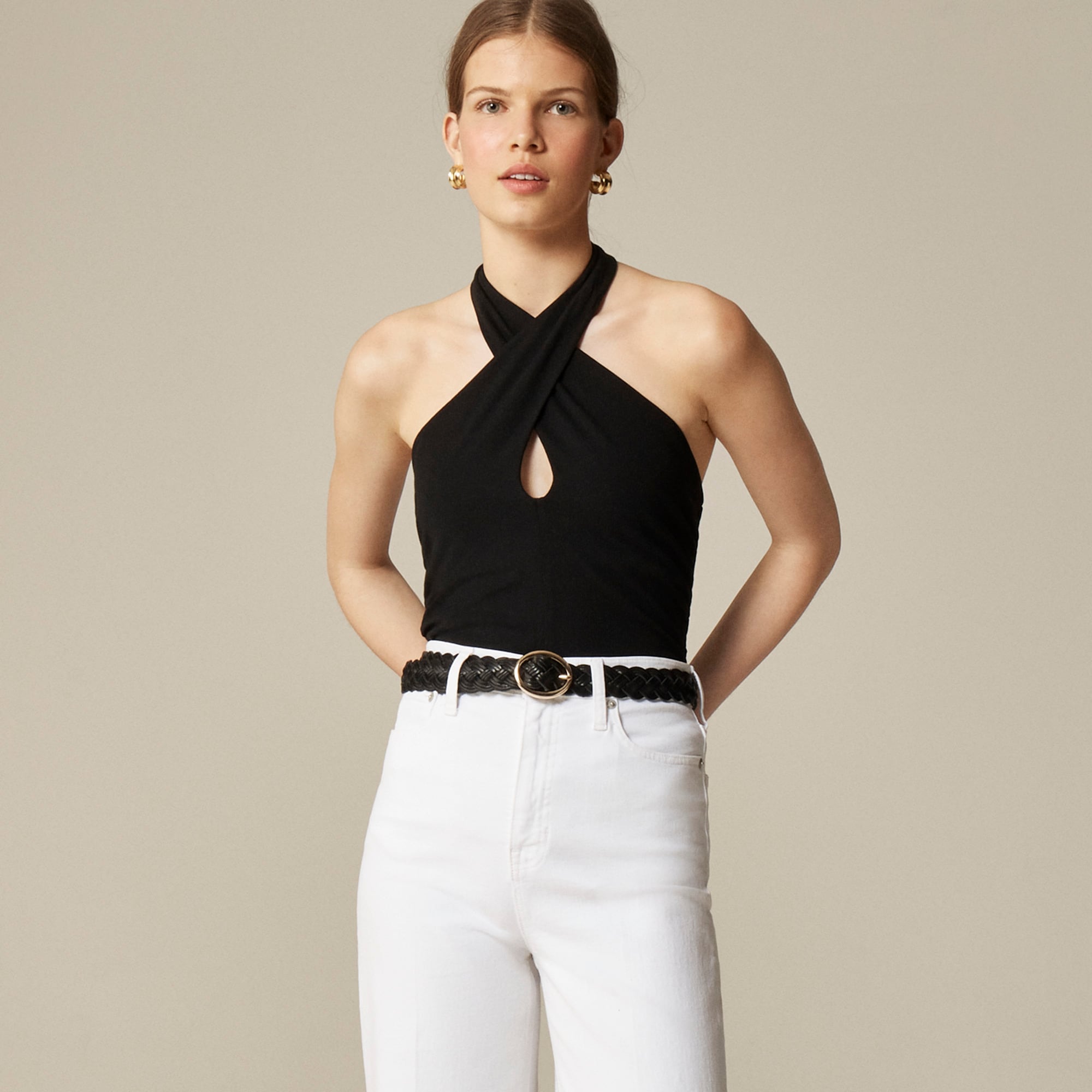 Stretch cotton halter top