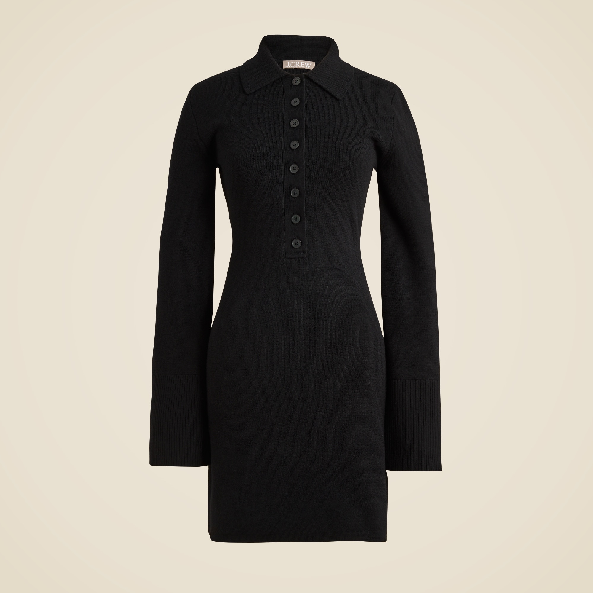 Bell-sleeve mini sweater-dress in merino wool