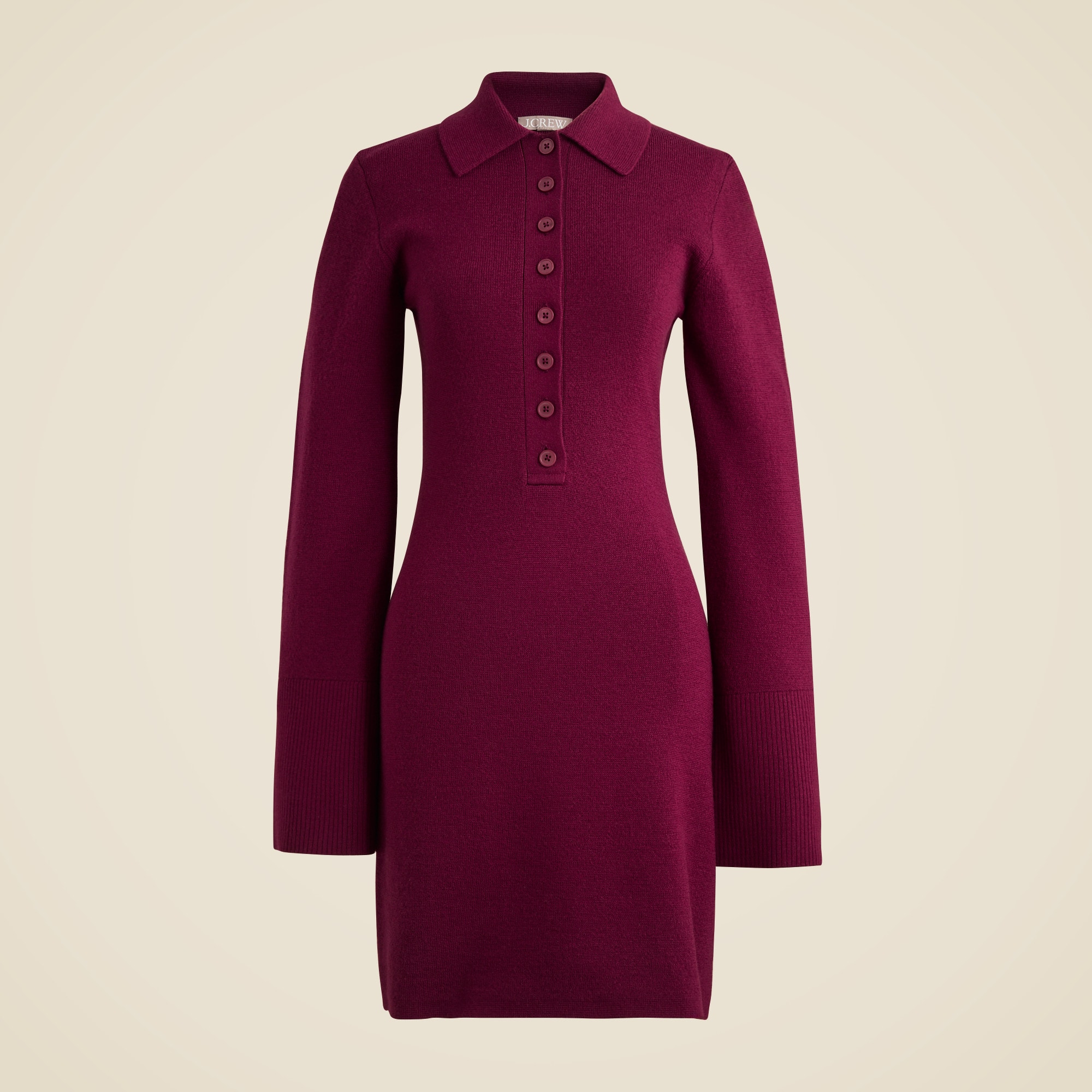 Bell-sleeve mini sweater-dress in merino wool