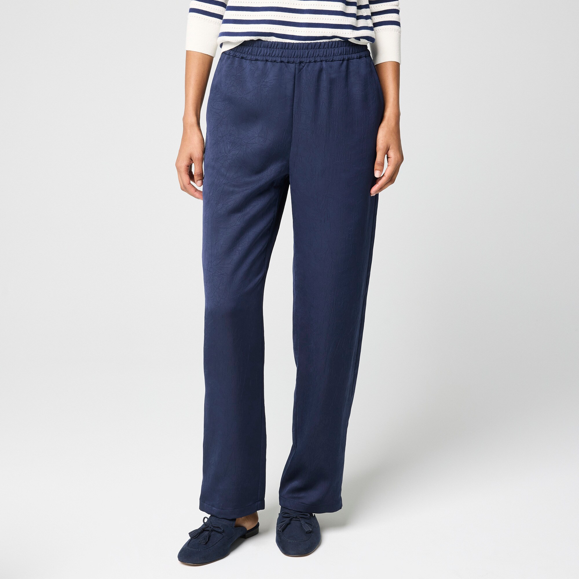 womens Petite shiny crinkled pull-on pant