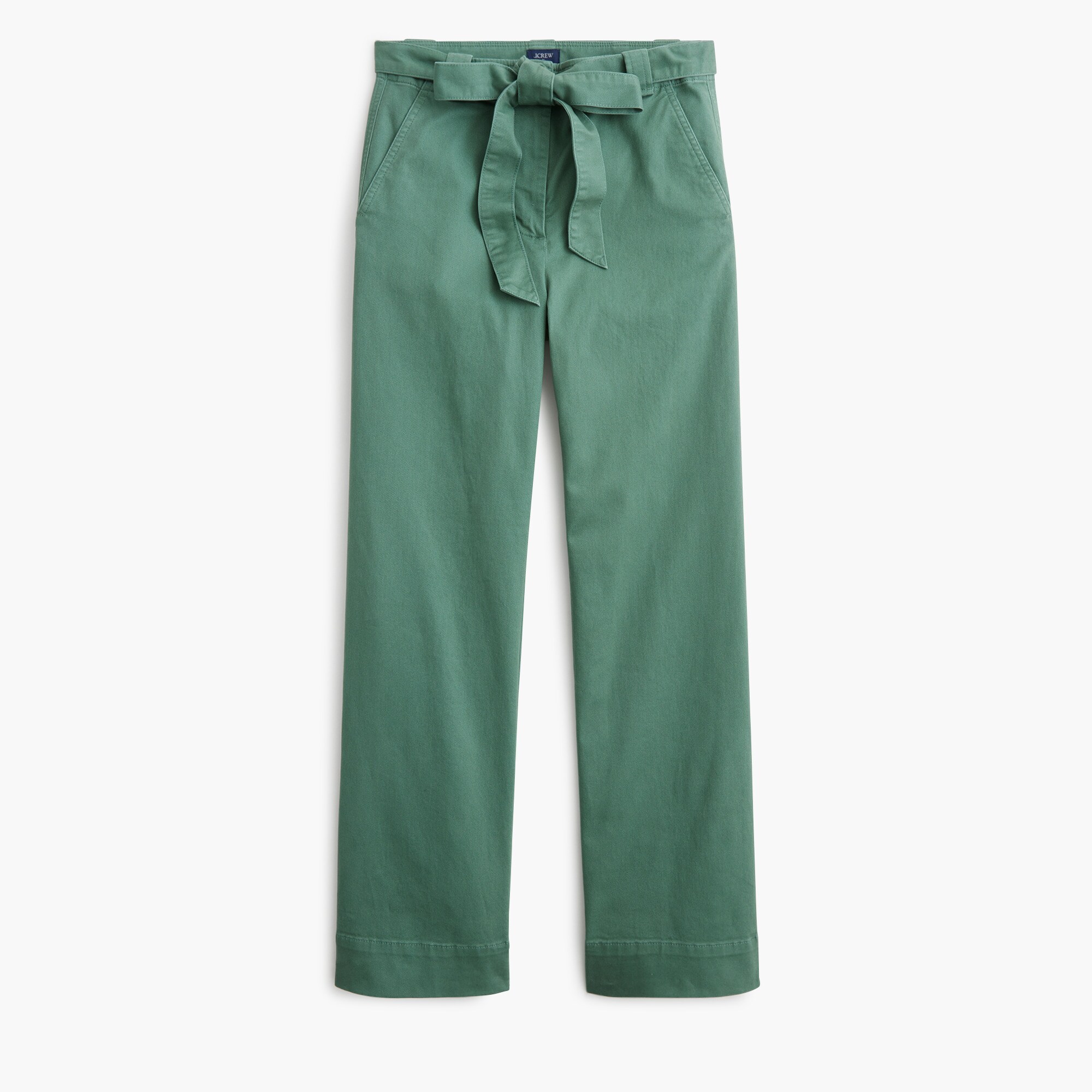 Twill wide-leg tie-waist chino pant