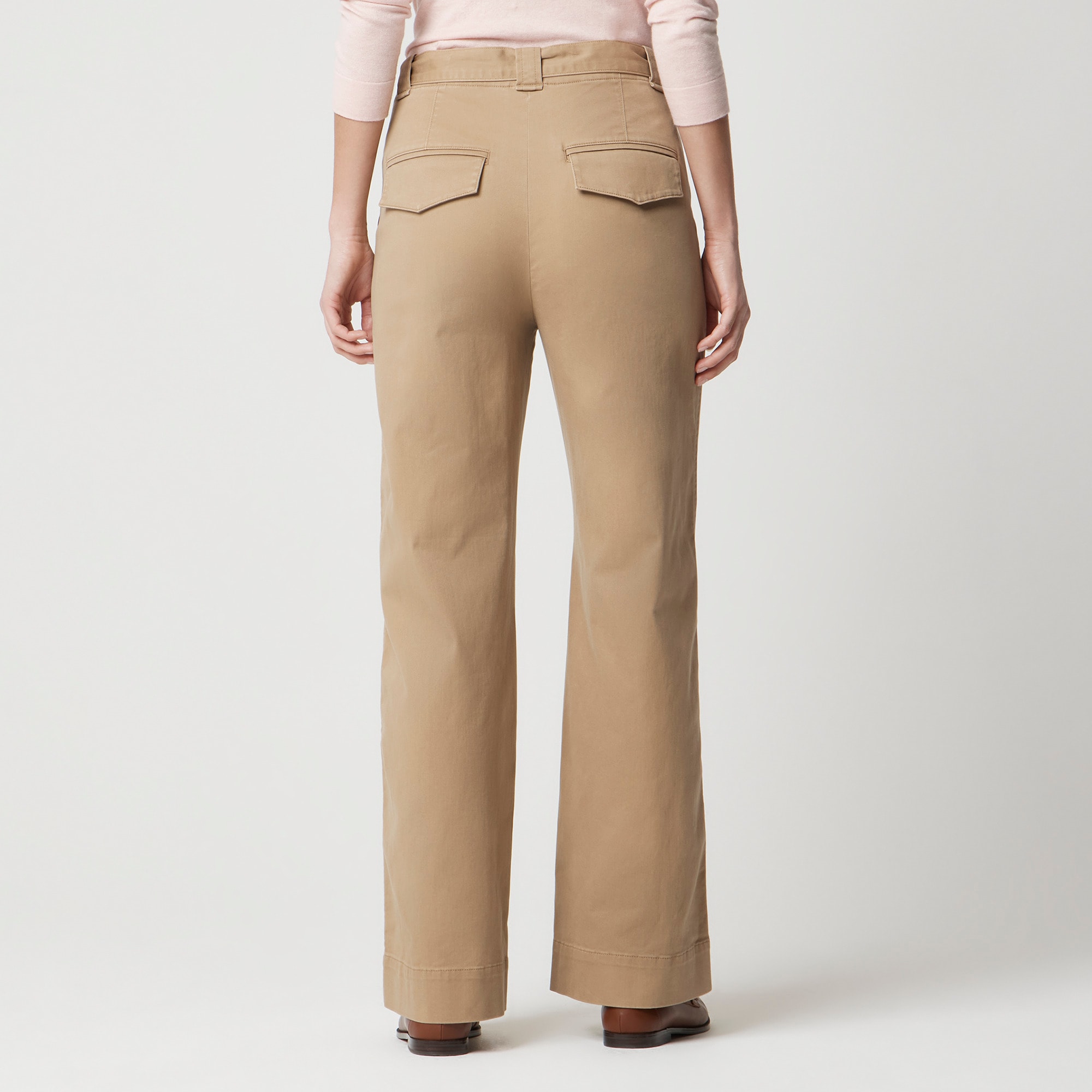 Twill wide-leg tie-waist chino pant