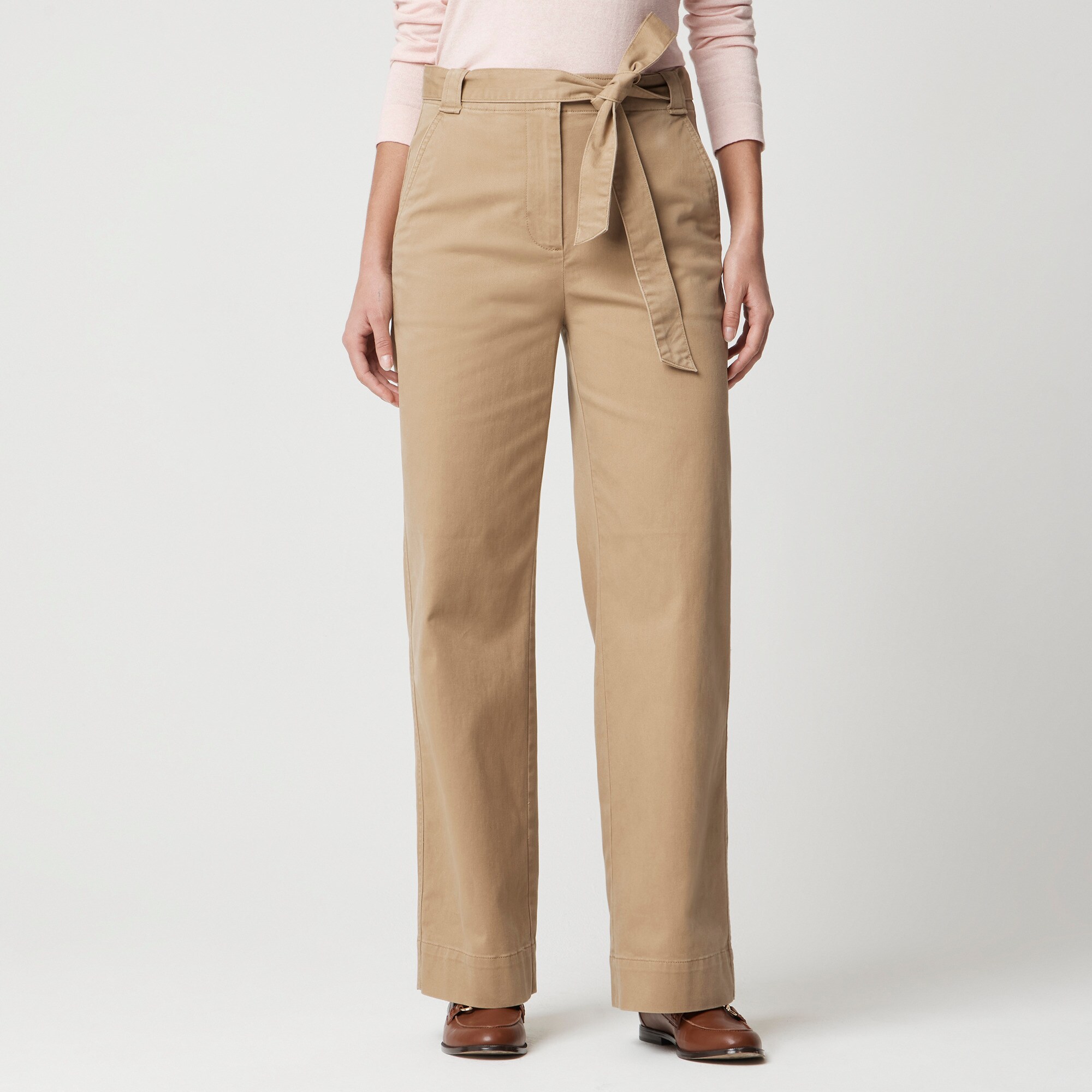 womens Twill wide-leg tie-waist chino pant