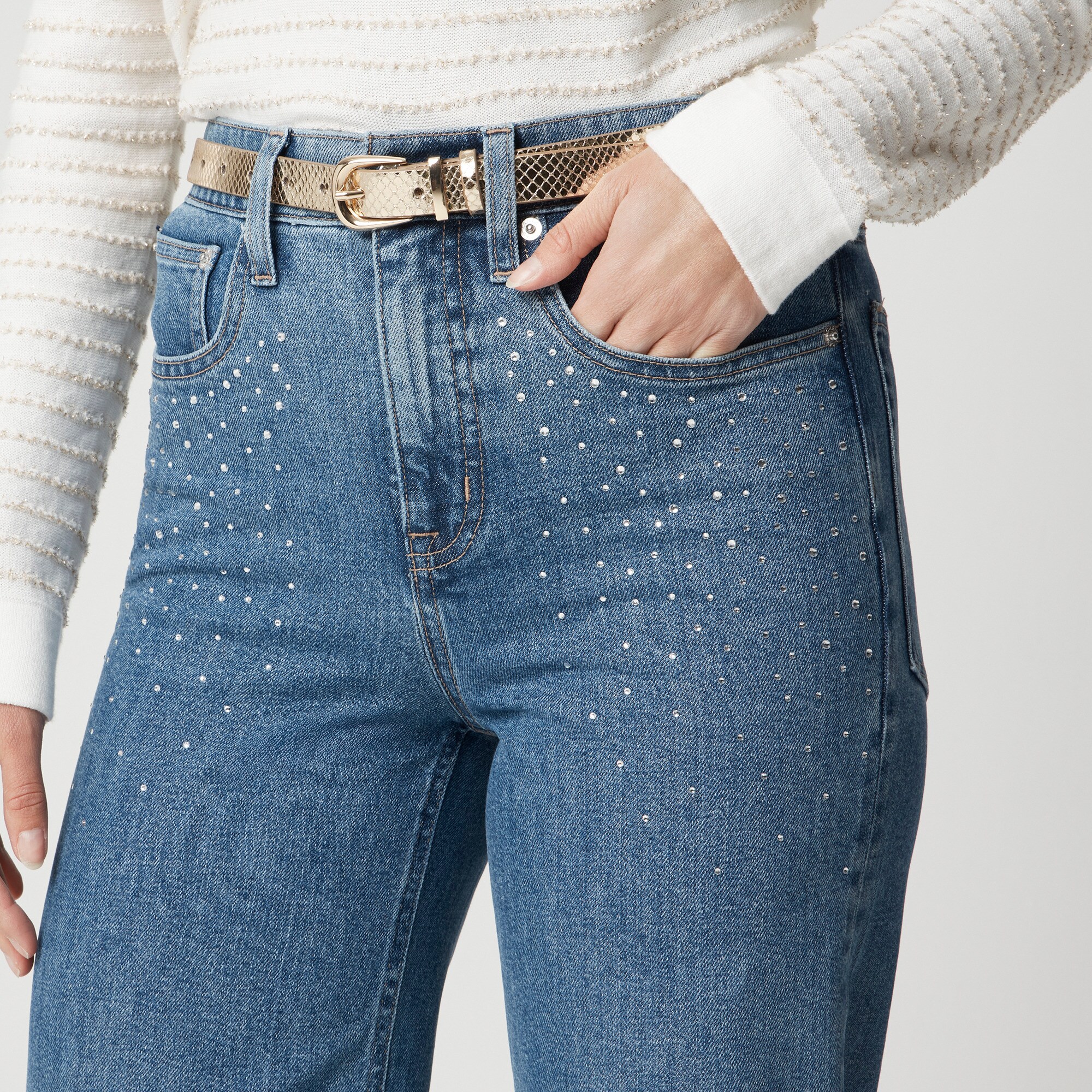 Embellished classic wide-leg jean in all-day stretch
