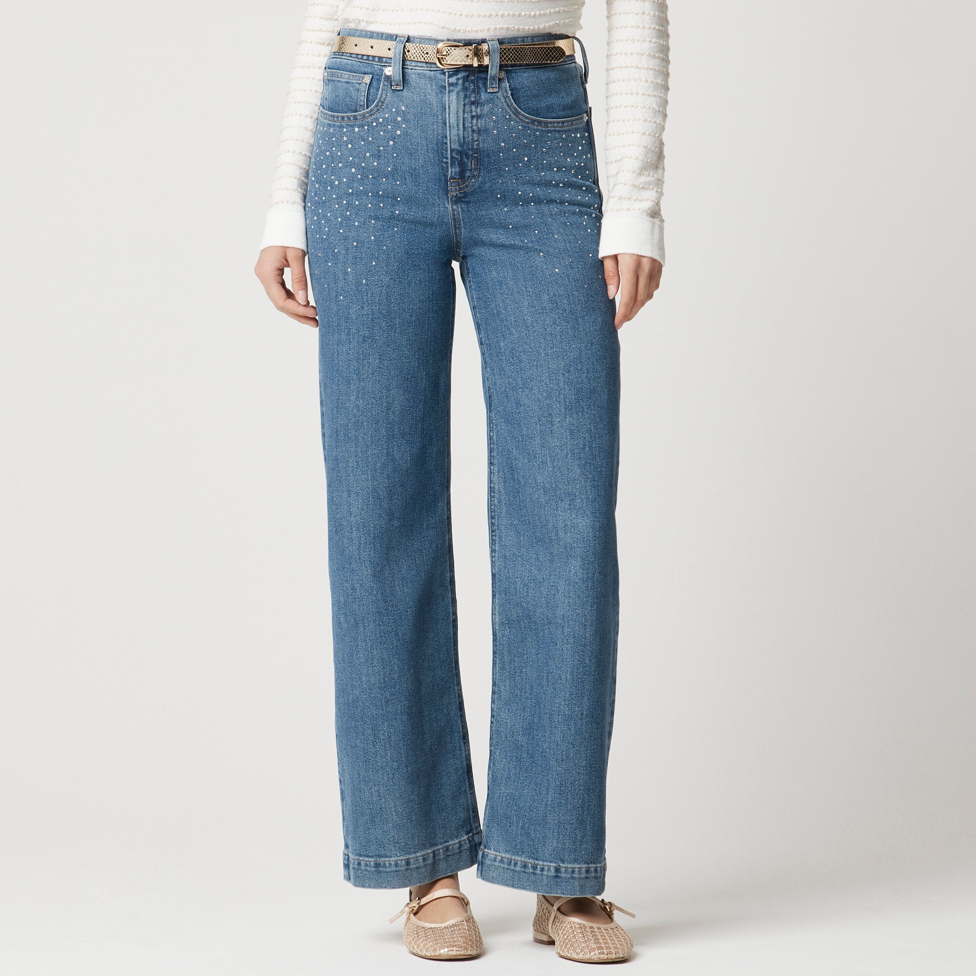 Embellished classic wide-leg jean in all-day stretch