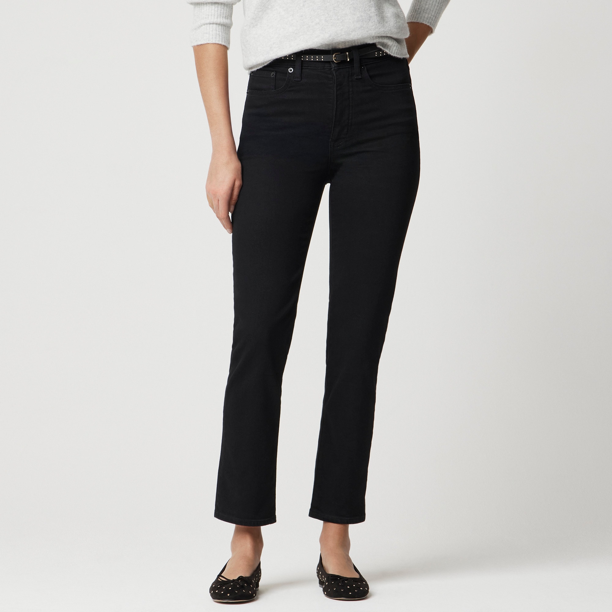 High-rise stovepipe black jean in signature stretch+