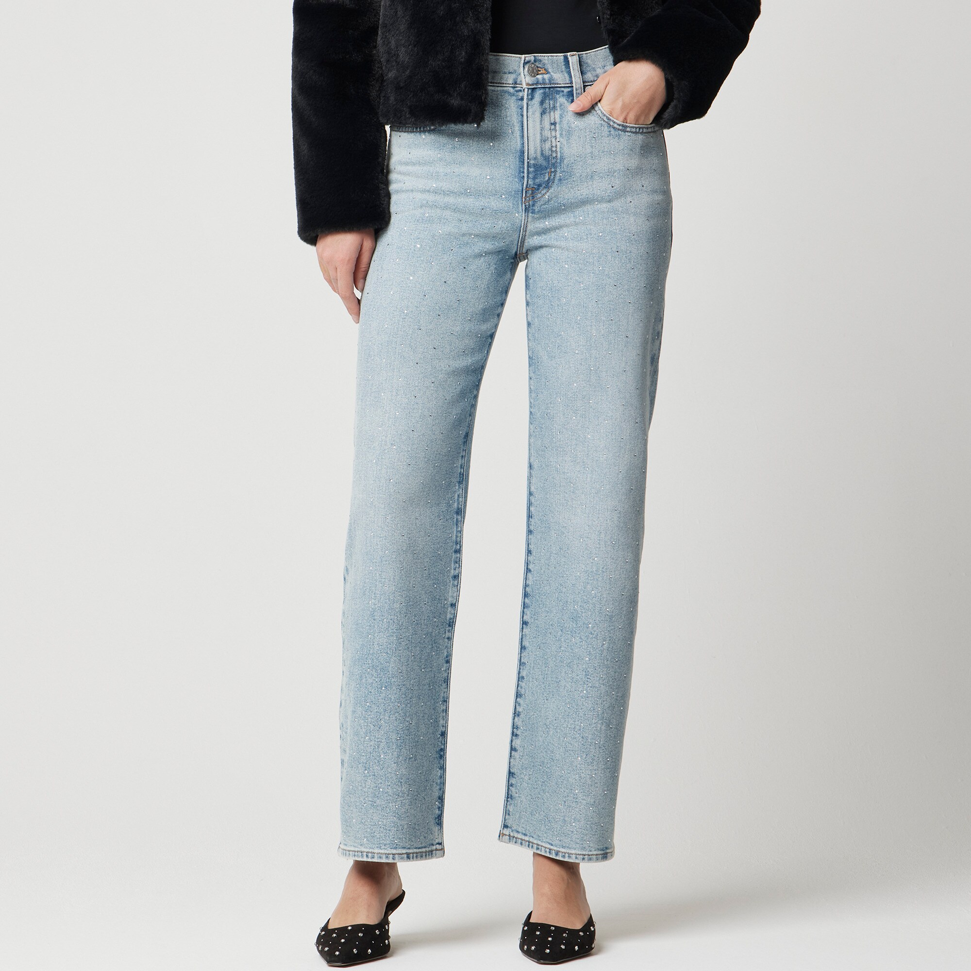 Embellished slim wide-leg jean in all-day stretch