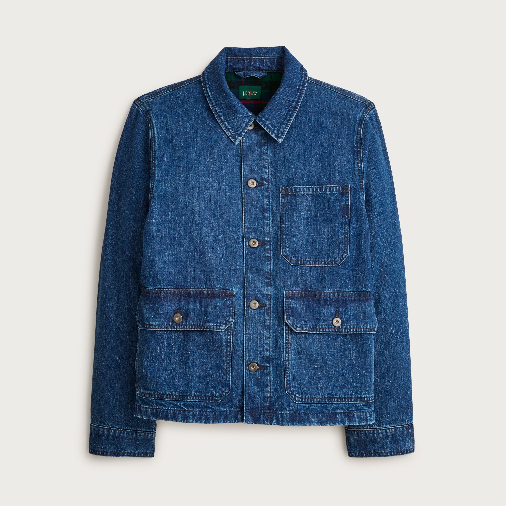  Patch-pocket denim jacket with flannel lining