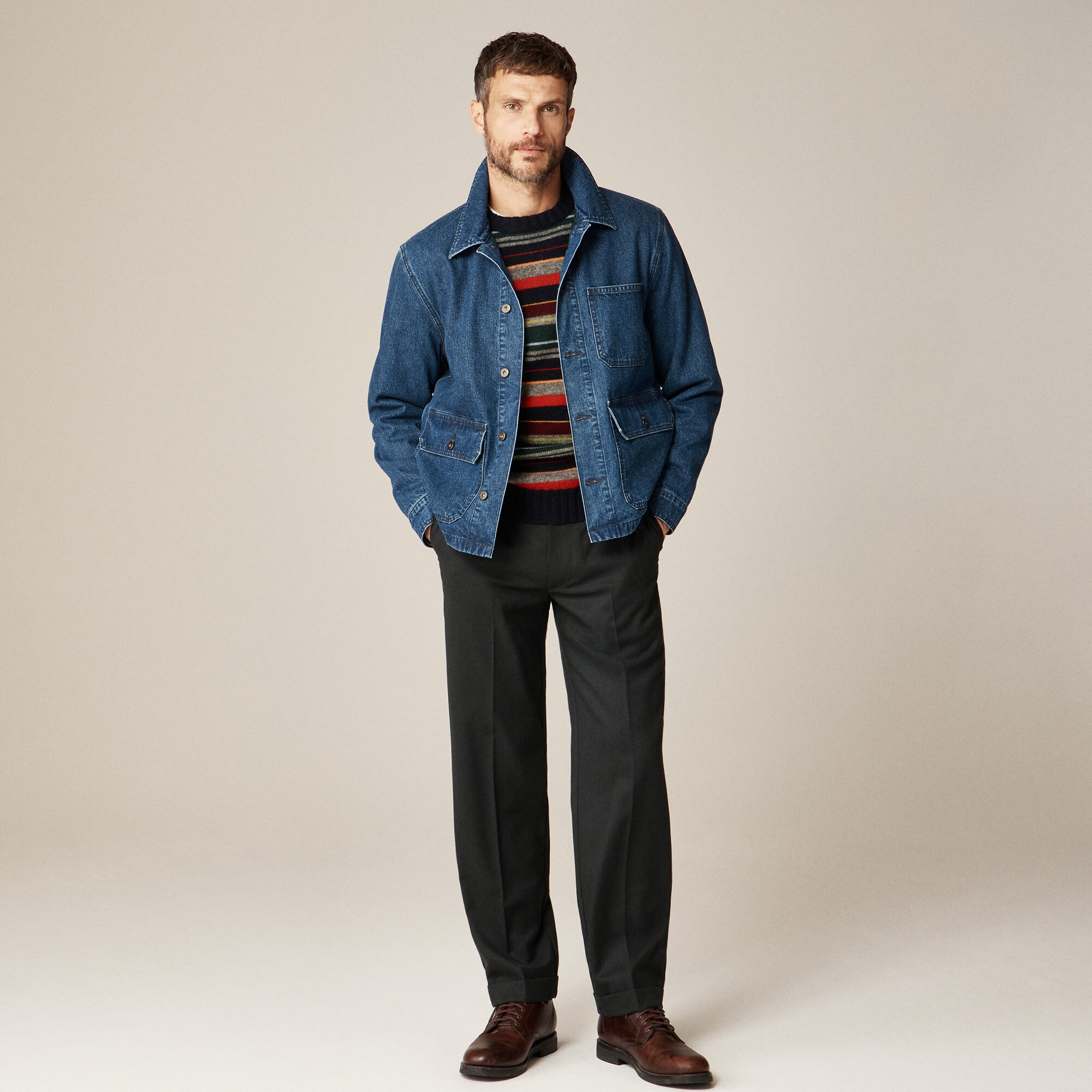 Patch-pocket denim jacket with flannel lining
