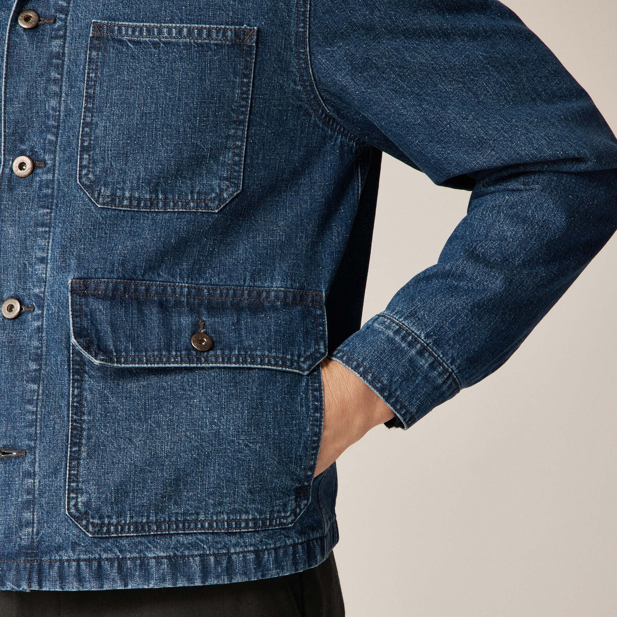 Patch-pocket denim jacket with flannel lining