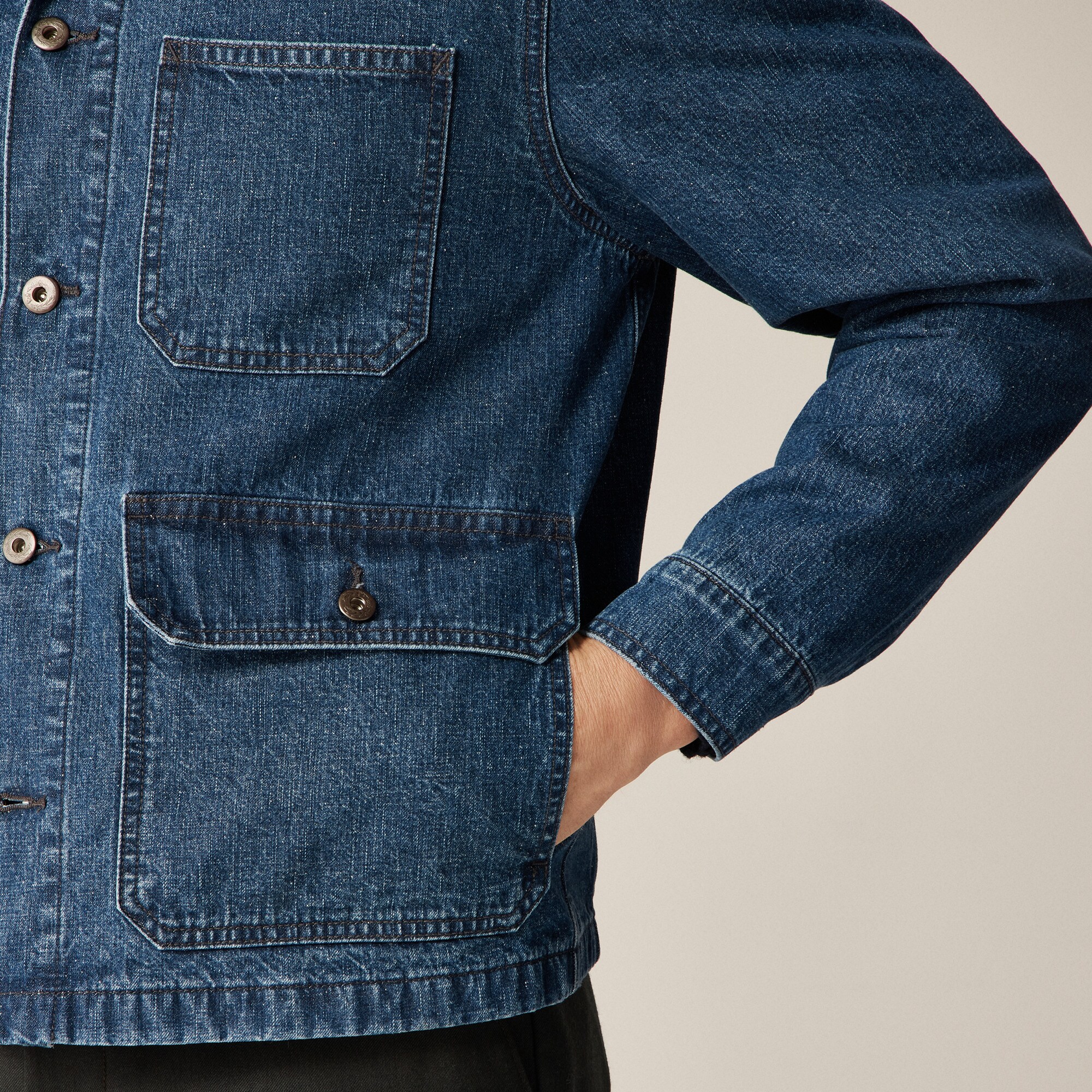 Patch-pocket denim jacket with flannel lining