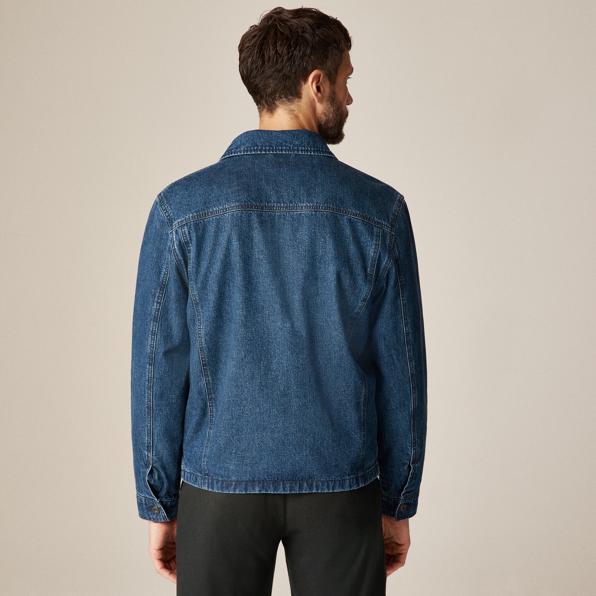 Patch-pocket denim jacket with flannel lining