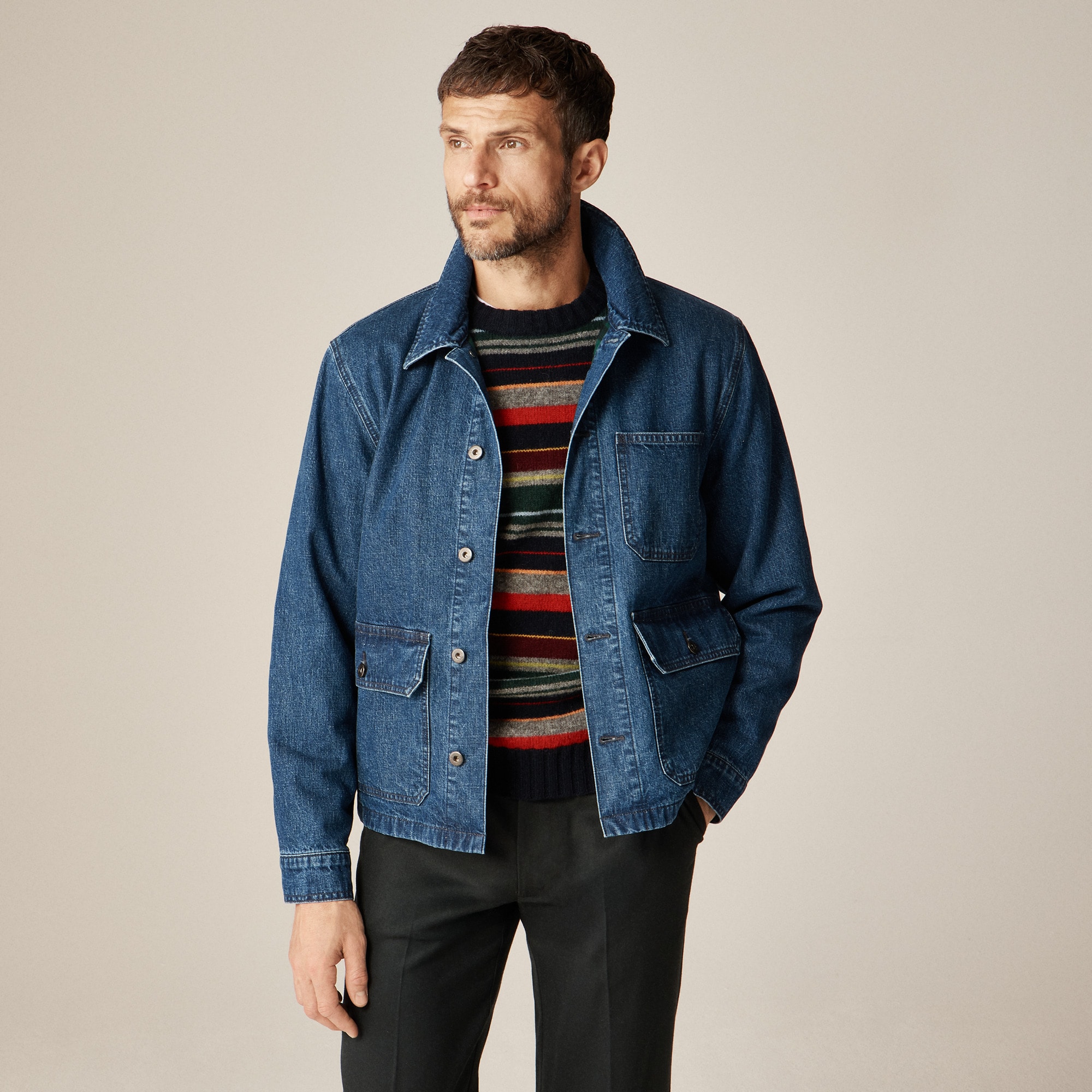 Patch-pocket Denim Jacket With Flannel Lining For Men | J.Crew
