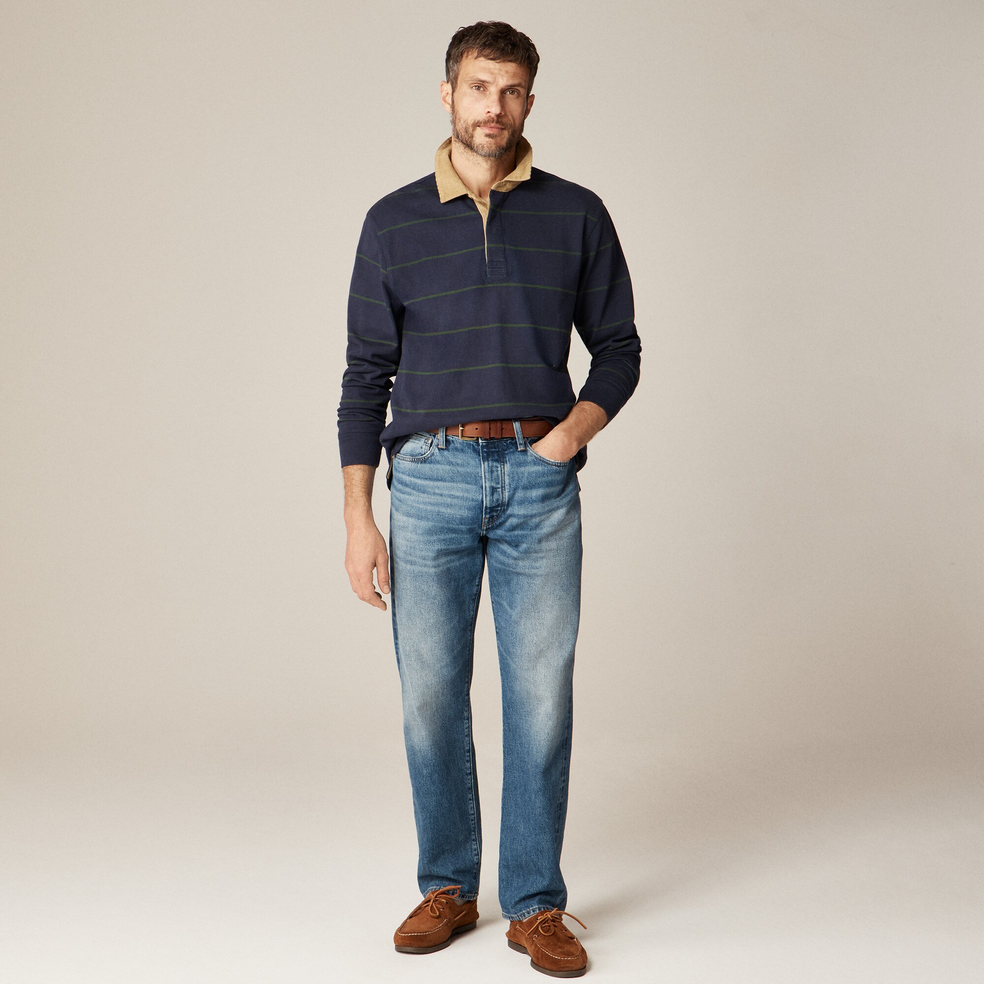 Rugby shirt with corduroy collar