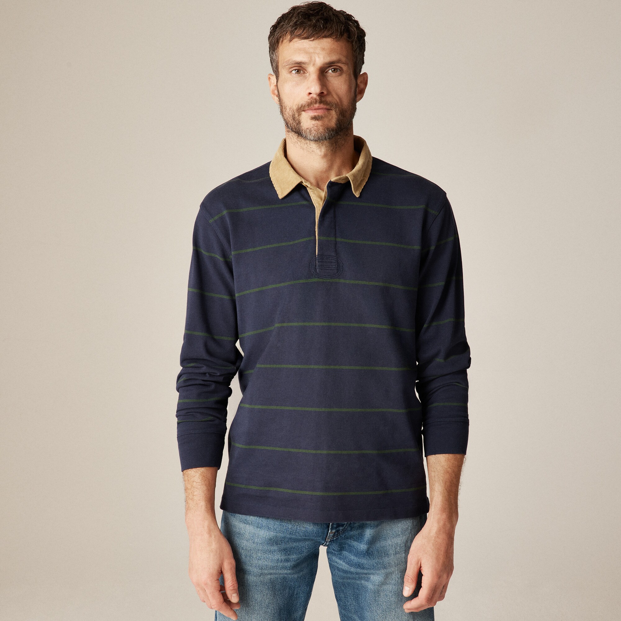 mens Rugby shirt with corduroy collar