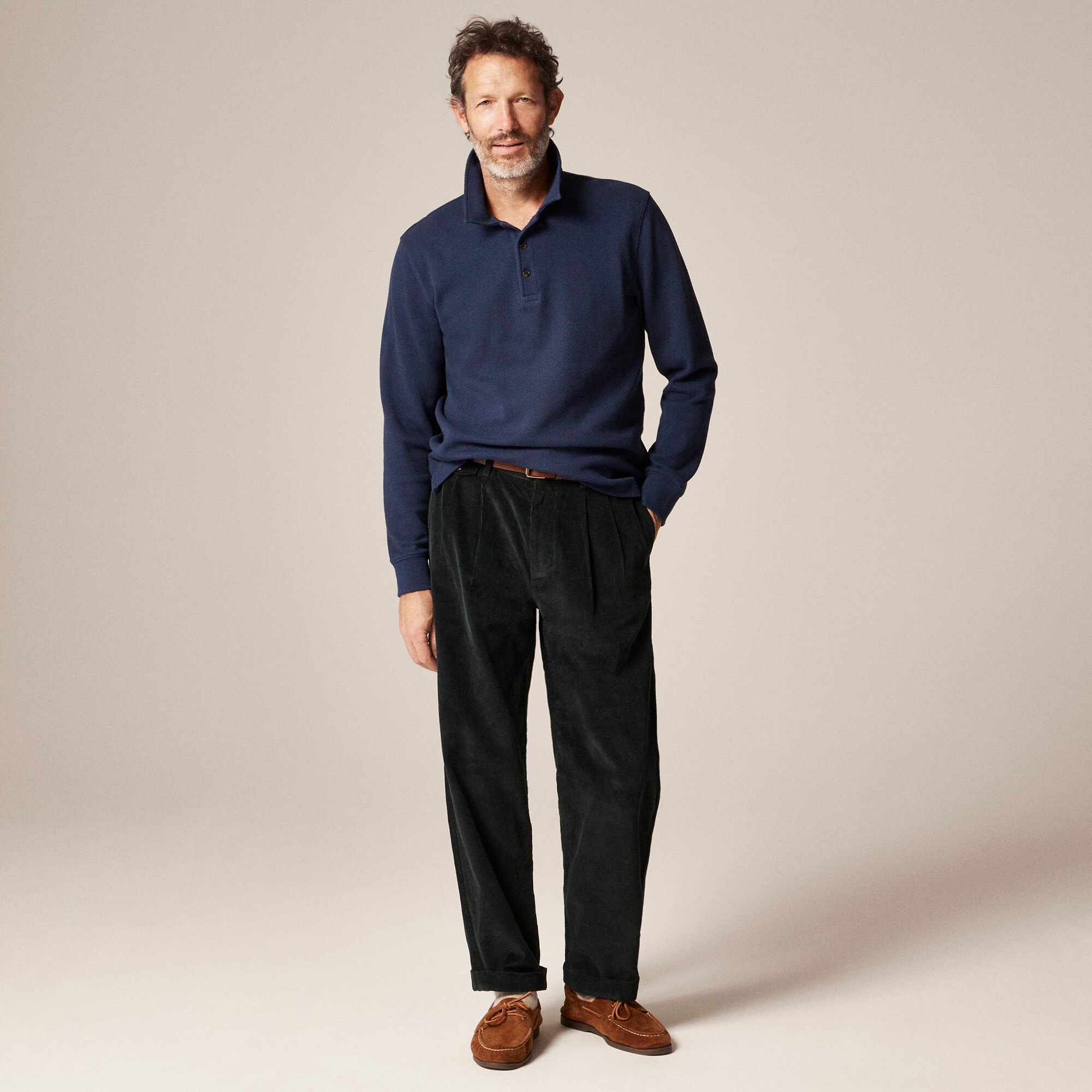 Long-sleeve macropiqué polo shirt